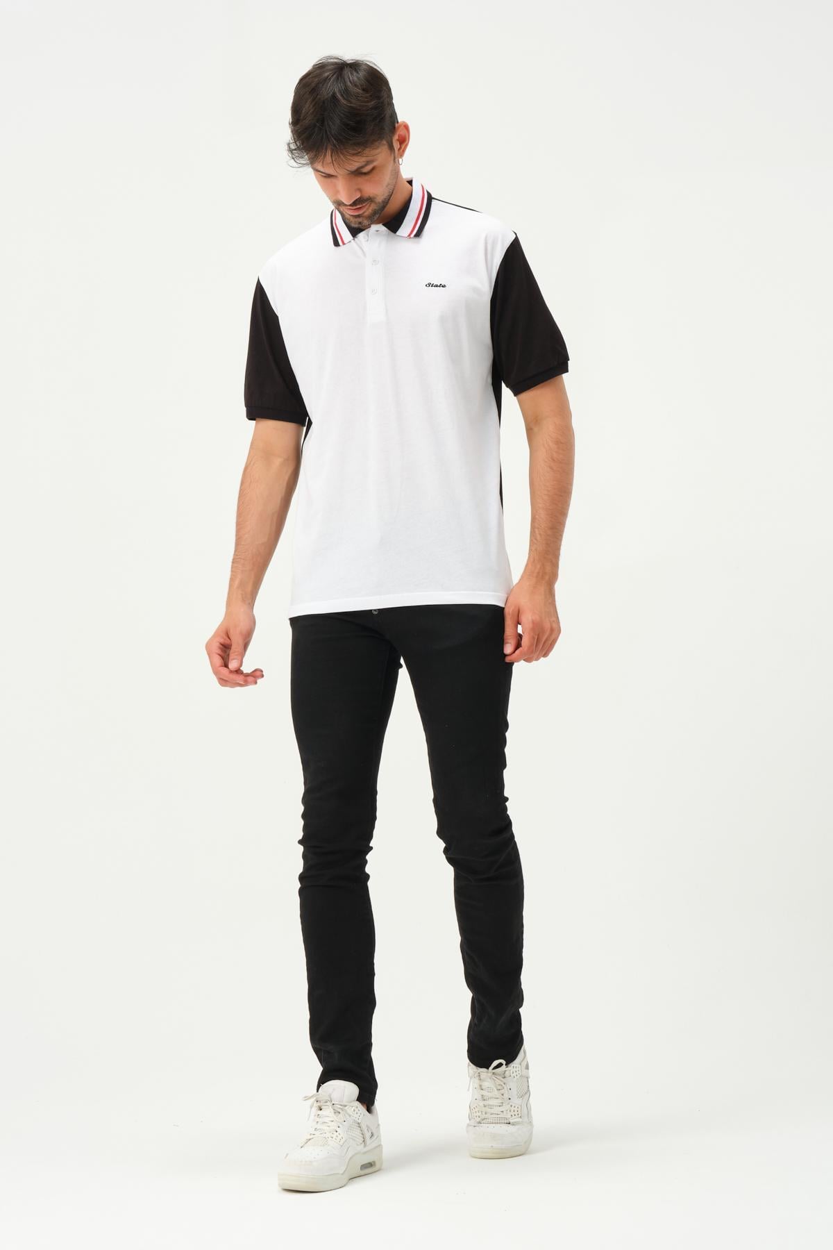 Erkek Çift Renk Polo Yaka T-Shirt Siyah