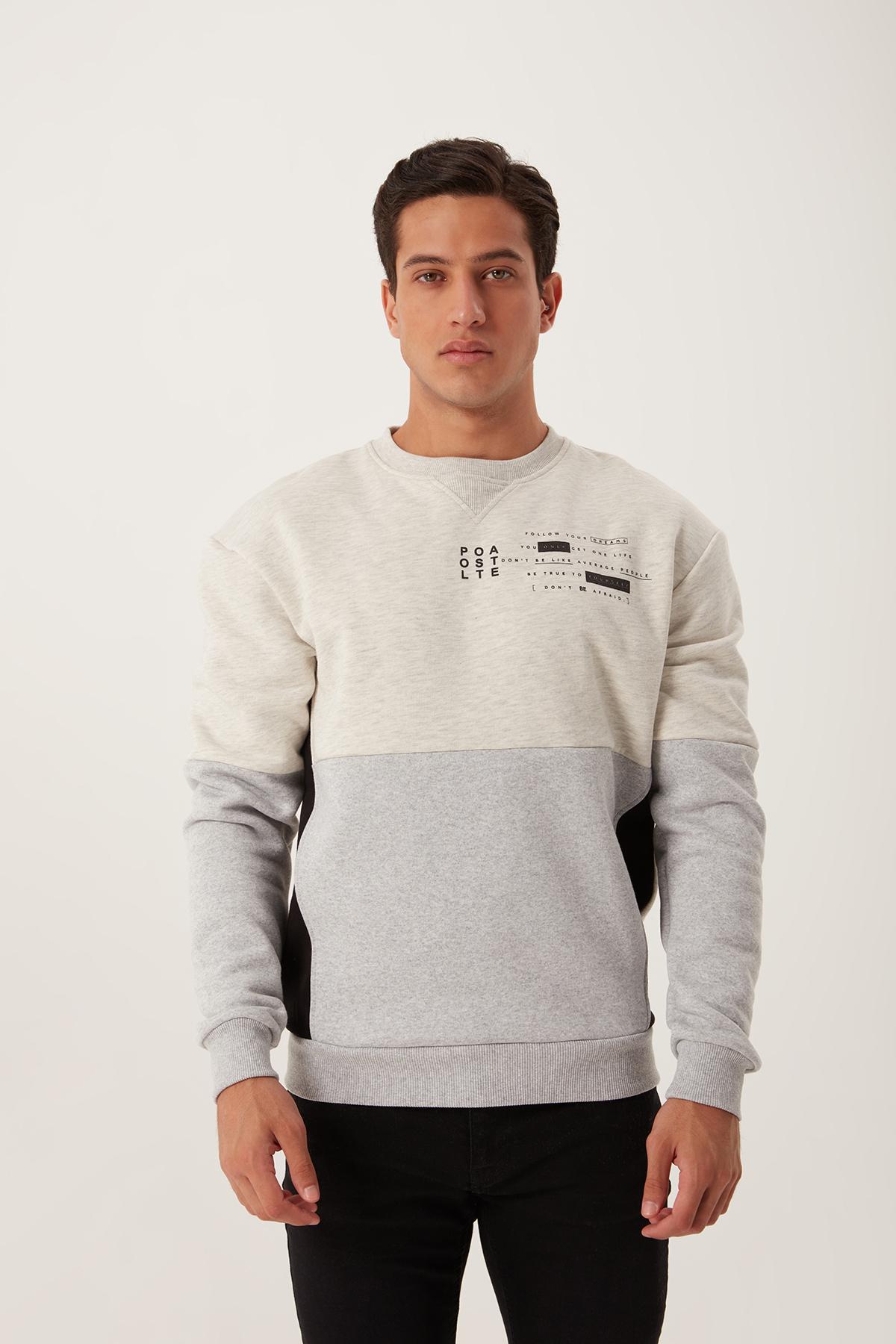 Erkek 3 İplik Pamuklu İçi Polarlı Baskılı 3 renkli Basic Bisiklet Yaka Gri Sweatshirt Erkek 3 İplik Pamuklu İçi Polarlı Baskılı 3 renkli Basic Bisiklet Yaka Gri Sweatshirt