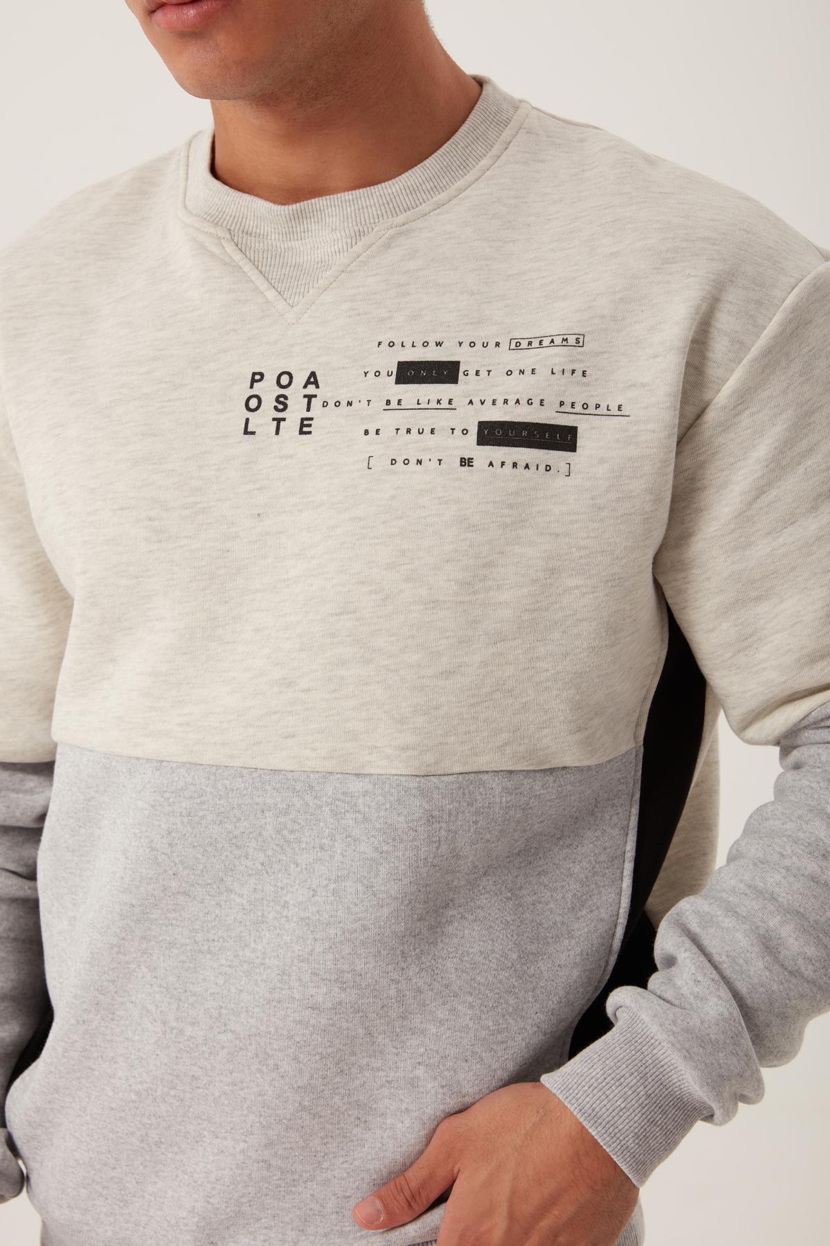 Erkek 3 İplik Pamuklu İçi Polarlı Baskılı 3 renkli Basic Bisiklet Yaka Gri Sweatshirt Erkek 3 İplik Pamuklu İçi Polarlı Baskılı 3 renkli Basic Bisiklet Yaka Gri Sweatshirt