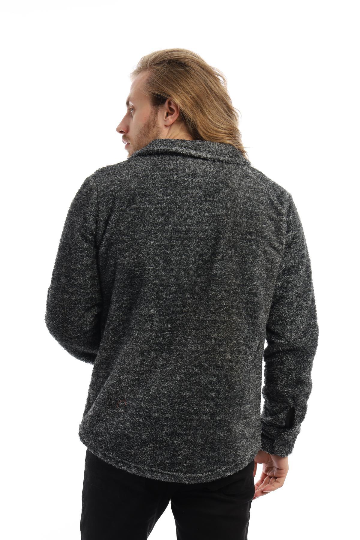 Erkek Oversize Çıt Çıt Kapamalı Cepli Peluş Antrasit Melanj Ceket Erkek Oversize Çıt Çıt Kapamalı Cepli Peluş Antrasit Melanj Ceket