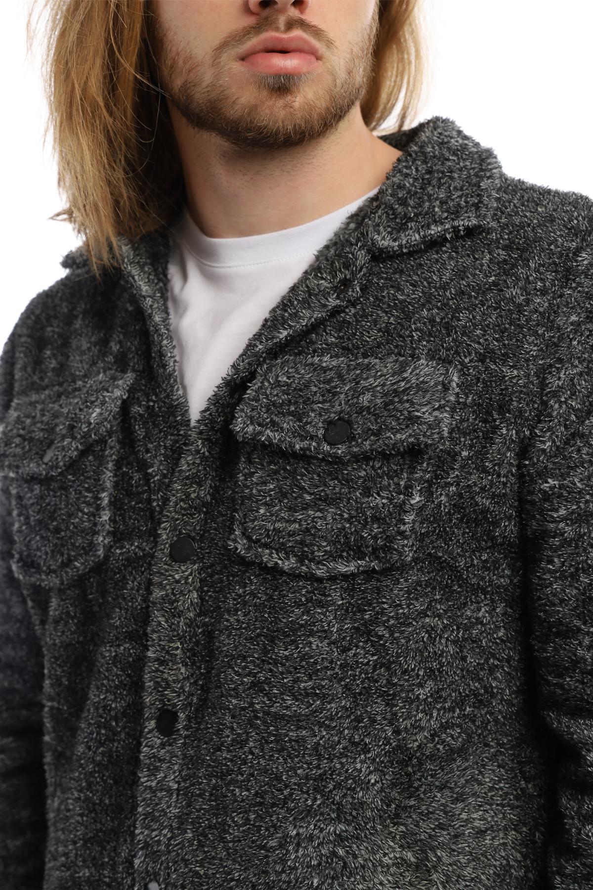Erkek Oversize Çıt Çıt Kapamalı Cepli Peluş Antrasit Melanj Ceket Erkek Oversize Çıt Çıt Kapamalı Cepli Peluş Antrasit Melanj Ceket