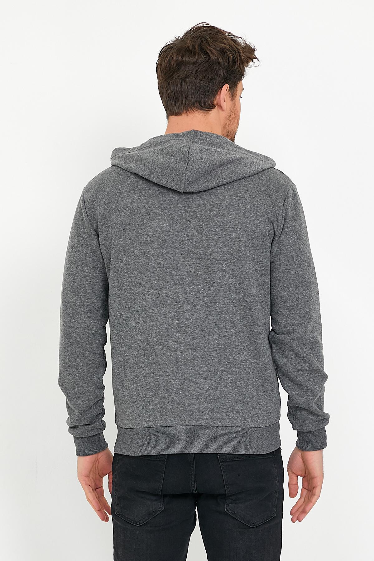 Erkek 3 İplik Pamuklu Regular Fit Nakışlı Fermuarlı Kapüşonlu Cepli Antrasit Sweatshirt Erkek 3 İplik Pamuklu Regular Fit Nakışlı Fermuarlı Kapüşonlu Cepli Antrasit Sweatshirt