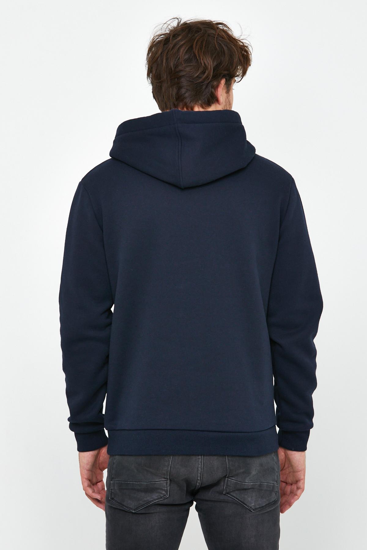 Erkek İskelet Nakışlı 3 İplik Kapüşonlu Sweatshirt Lacivert Erkek İskelet Nakışlı 3 İplik Kapüşonlu Sweatshirt Lacivert