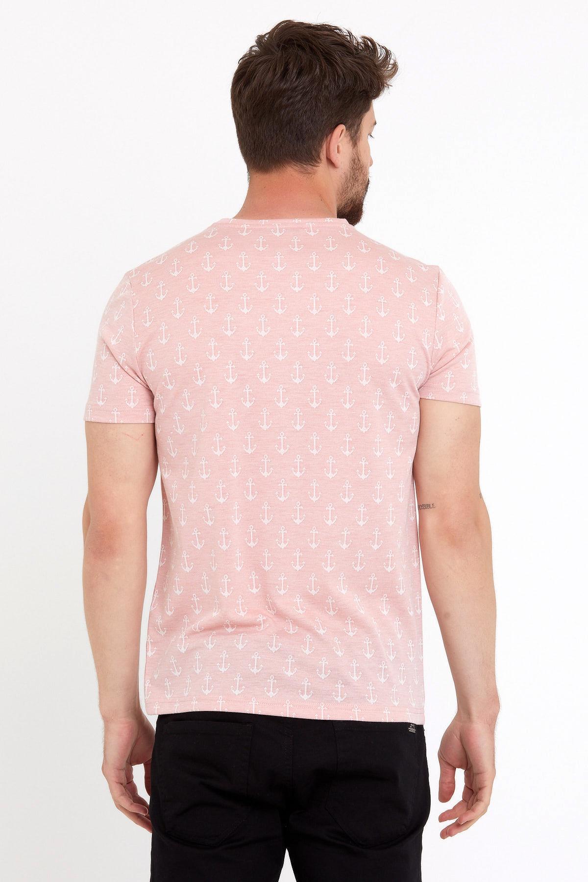 Erkek Jakarlı Basic T-shirt Pembe