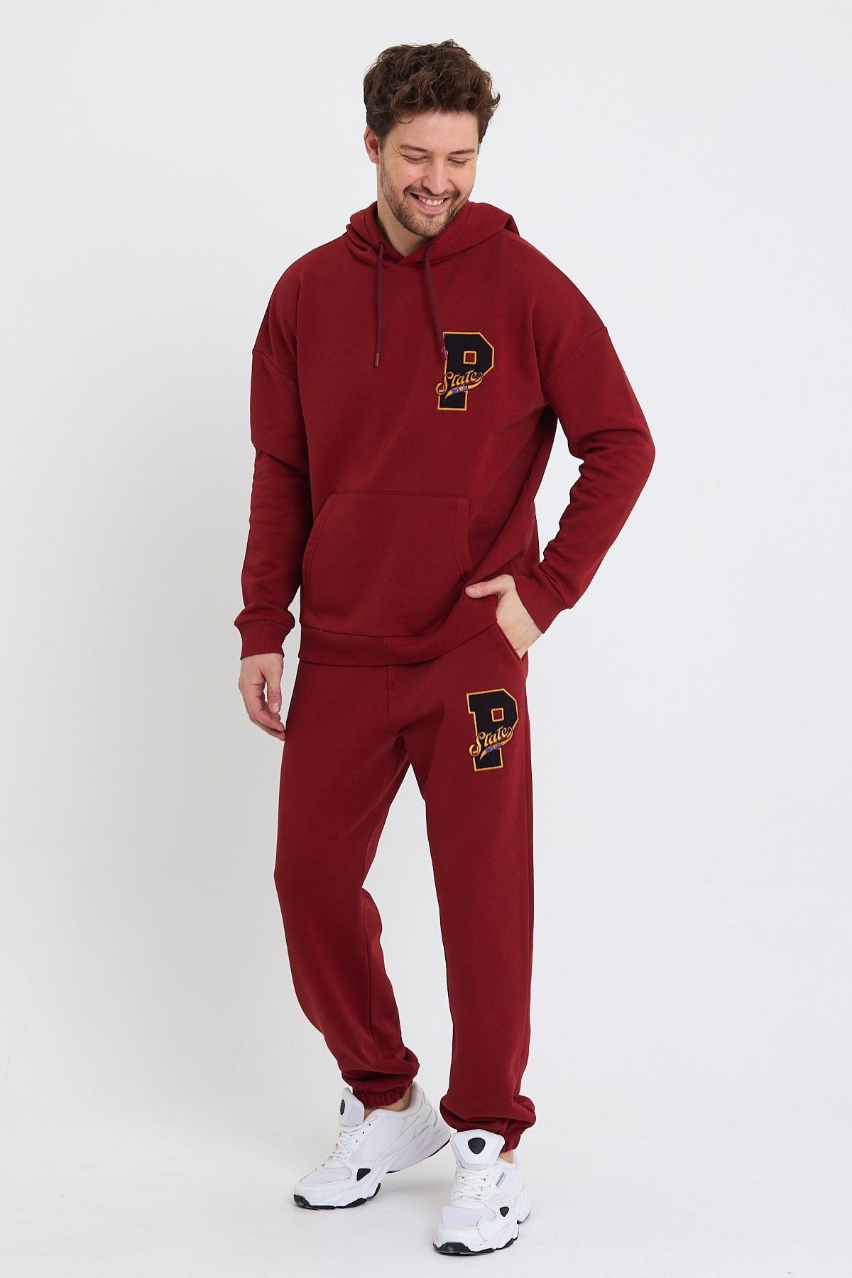 Erkek 3 İplik Pamuklu İçi Polarlı Oversize Nakışlı Kapüşonlu Kanguru Cepli Bordo Sweatshirt Erkek 3 İplik Pamuklu İçi Polarlı Oversize Nakışlı Kapüşonlu Kanguru Cepli Bordo Sweatshirt