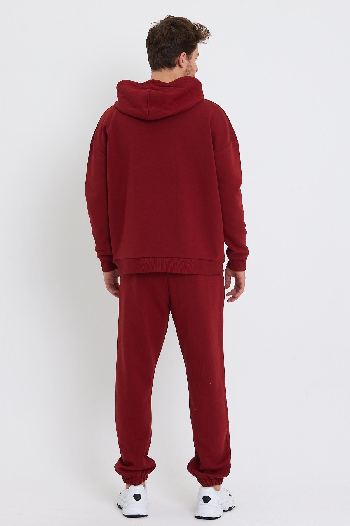 Erkek 3 İplik Pamuklu İçi Polarlı Oversize Nakışlı Kapüşonlu Kanguru Cepli Bordo Sweatshirt Erkek 3 İplik Pamuklu İçi Polarlı Oversize Nakışlı Kapüşonlu Kanguru Cepli Bordo Sweatshirt