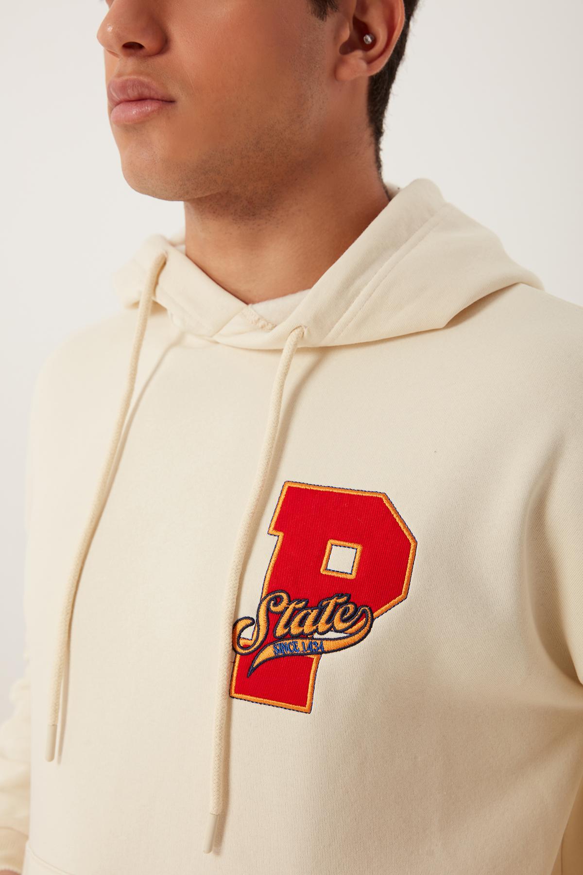 Erkek 3 İplik Pamuklu İçi Polarlı Oversize Nakışlı Kapüşonlu Kanguru Cepli Ekru Sweatshirt Erkek 3 İplik Pamuklu İçi Polarlı Oversize Nakışlı Kapüşonlu Kanguru Cepli Ekru Sweatshirt