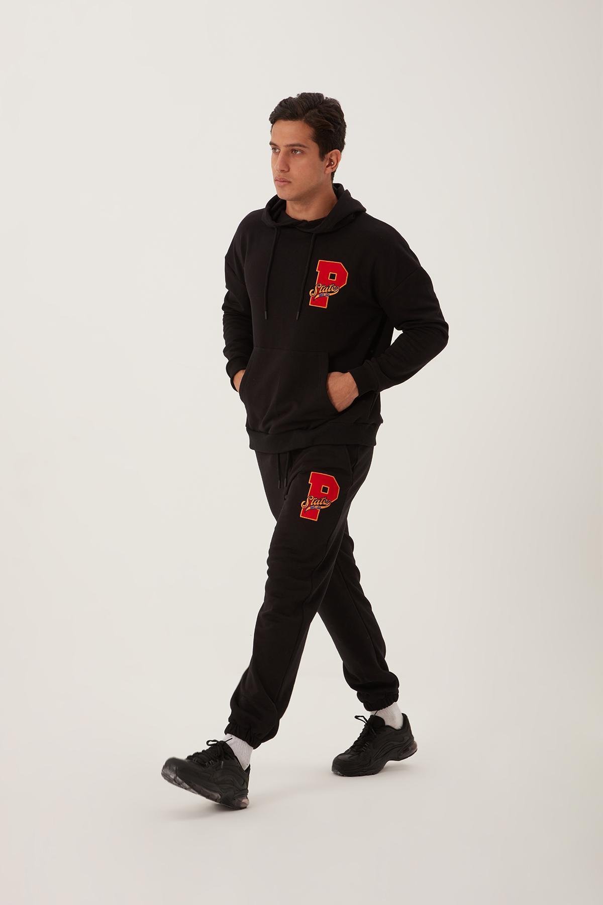 Erkek 3 İplik Pamuklu İçi Polarlı Oversize Nakışlı Kapüşonlu Kanguru Cepli Siyah Sweatshirt Erkek 3 İplik Pamuklu İçi Polarlı Oversize Nakışlı Kapüşonlu Kanguru Cepli Siyah Sweatshirt