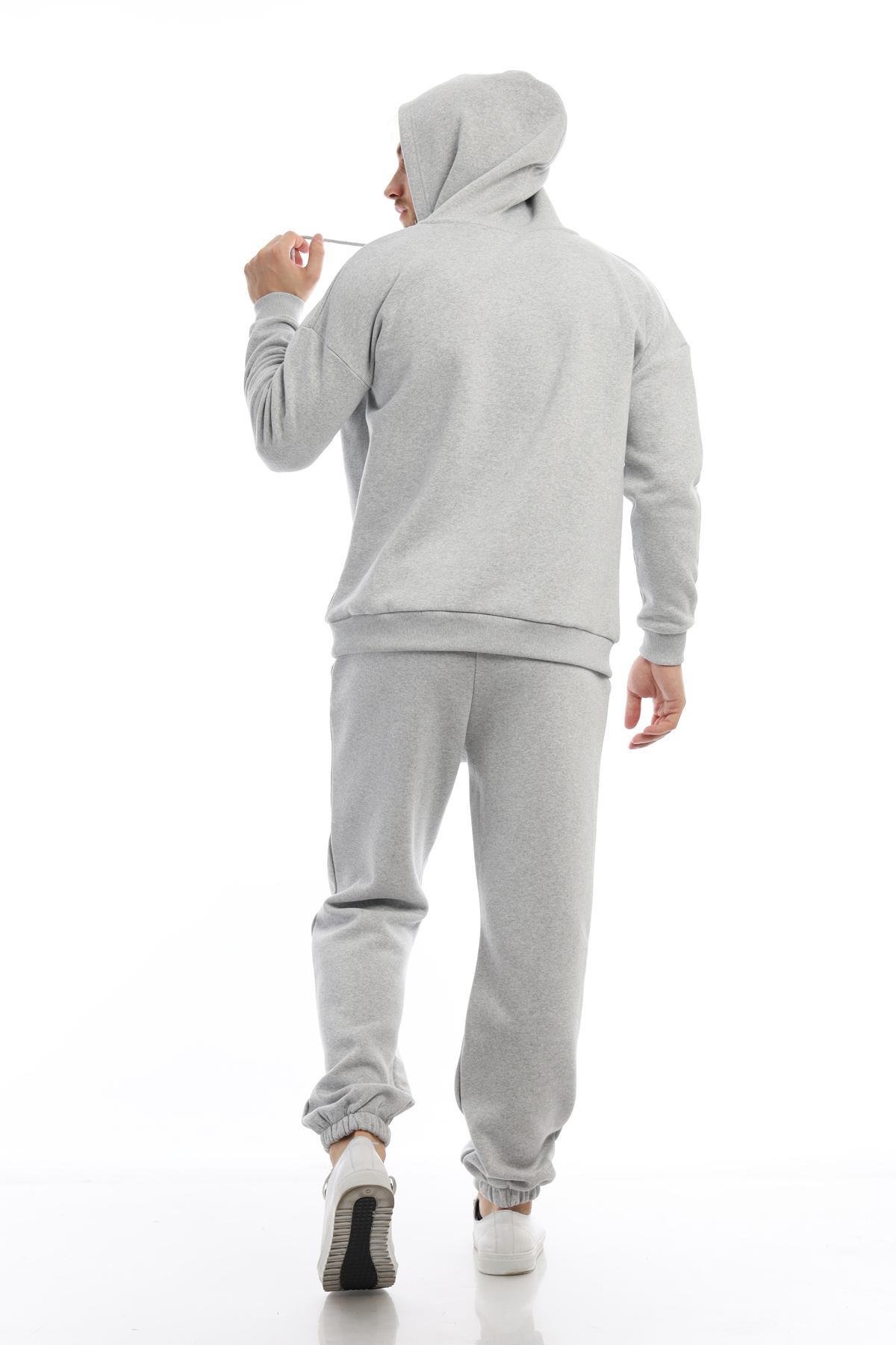 Erkek 3 İplik Pamuklu İçi Polarlı Oversize Kapüşonlu Kanguru Cepli Gri Sweatshirt Erkek 3 İplik Pamuklu İçi Polarlı Oversize Kapüşonlu Kanguru Cepli Gri Sweatshirt
