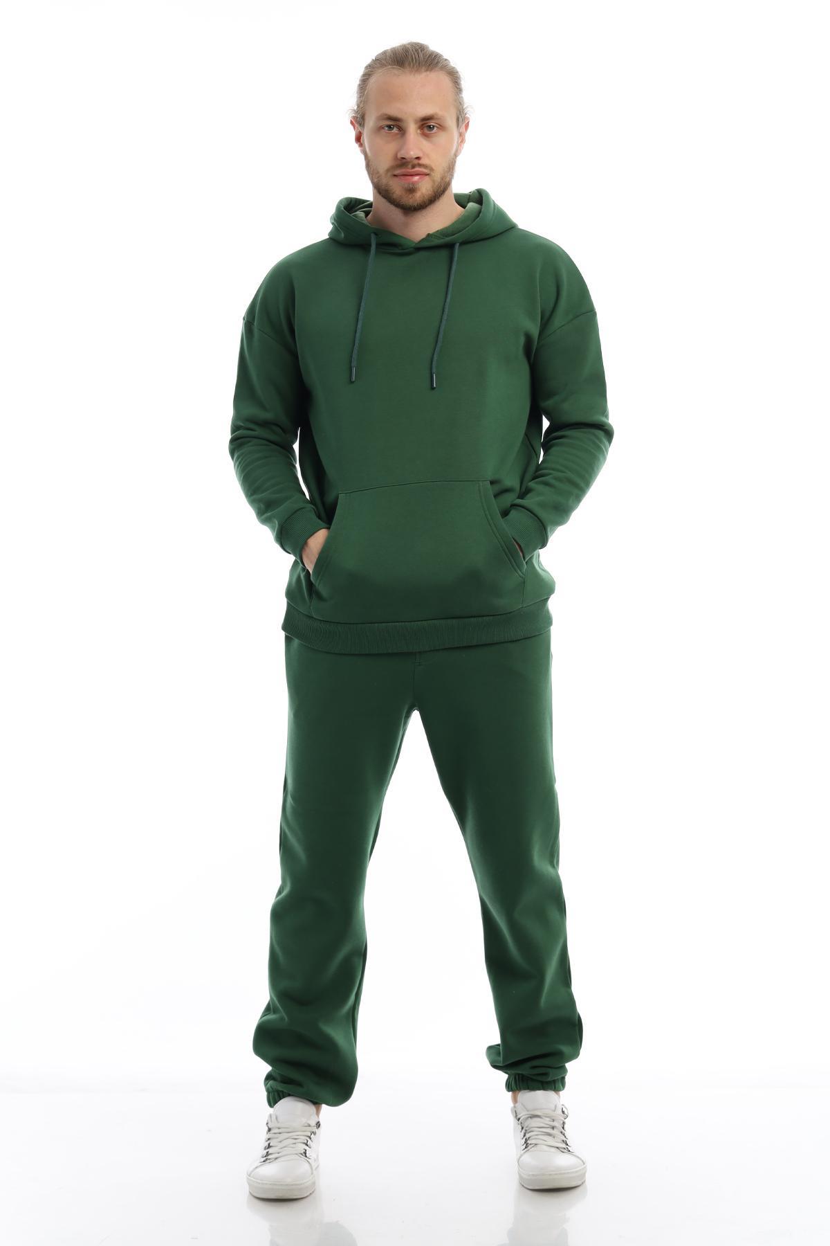 Erkek 3 İplik Pamuklu İçi Polarlı Oversize Kapüşonlu Kanguru Cepli Yeşil Sweatshirt Erkek 3 İplik Pamuklu İçi Polarlı Oversize Kapüşonlu Kanguru Cepli Yeşil Sweatshirt