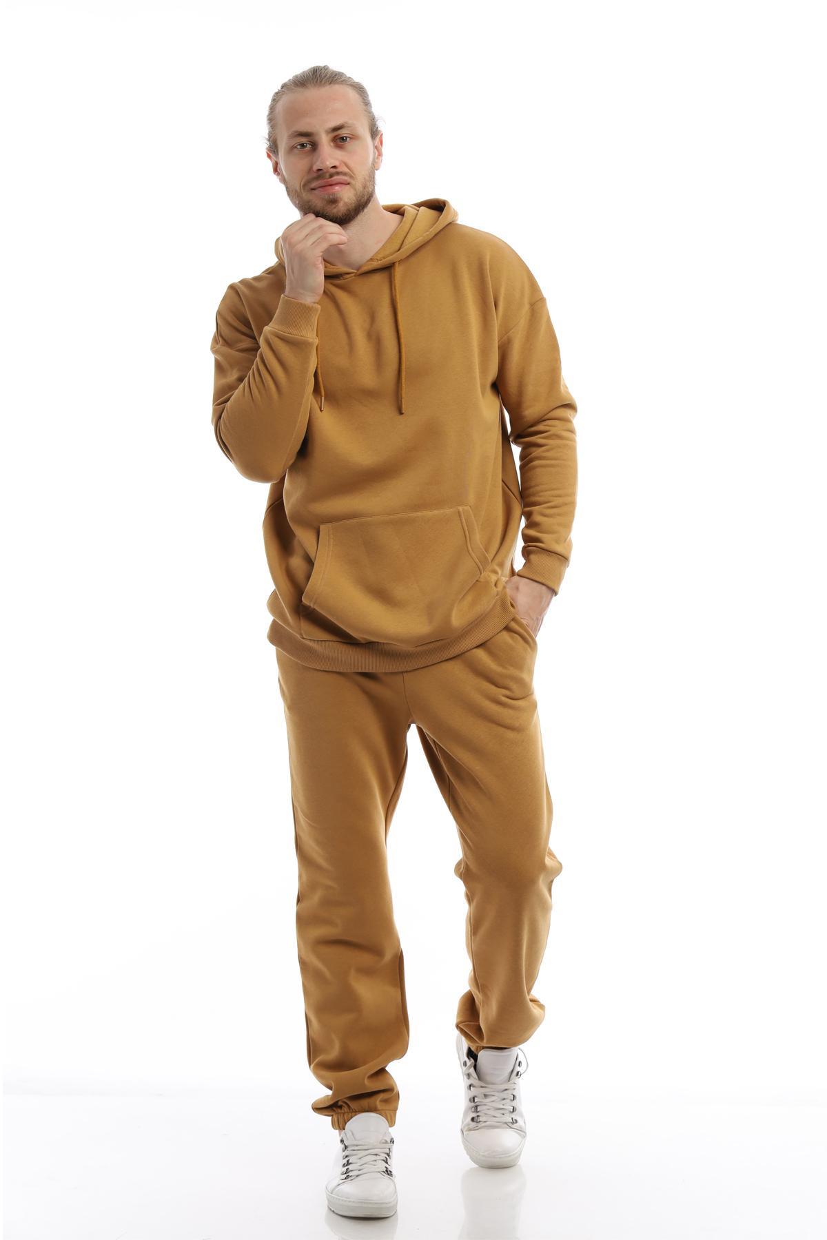 Erkek 3 İplik Pamuklu İçi Polarlı Oversize Kapüşonlu Kanguru Cepli Kahverengi Sweatshirt Erkek 3 İplik Pamuklu İçi Polarlı Oversize Kapüşonlu Kanguru Cepli Kahverengi Sweatshirt