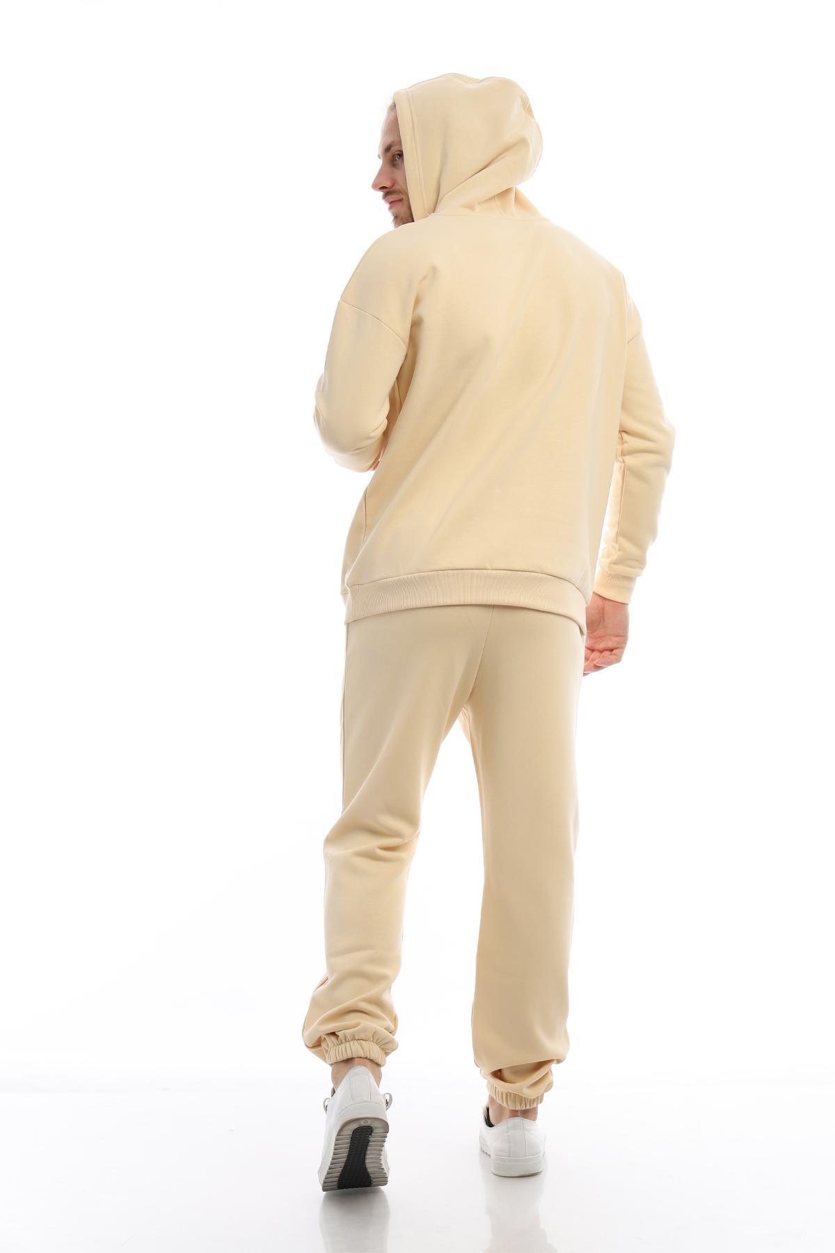 Erkek 3 İplik Pamuklu İçi Polarlı Oversize Kapüşonlu Kanguru Cepli Krem Sweatshirt Erkek 3 İplik Pamuklu İçi Polarlı Oversize Kapüşonlu Kanguru Cepli Krem Sweatshirt