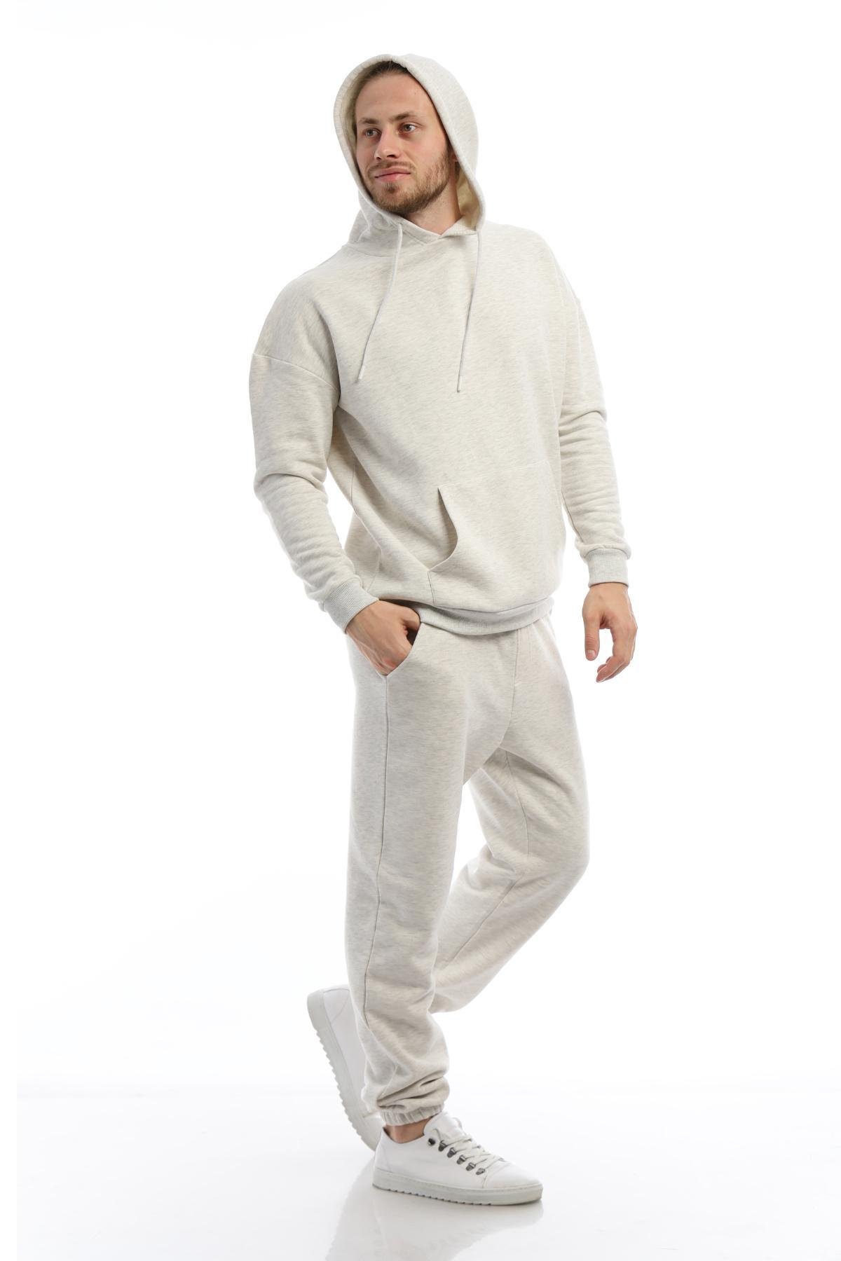 Erkek 3 İplik Pamuklu İçi Polarlı Oversize Kapüşonlu Kanguru Cepli Kar Melanj Sweatshirt Erkek 3 İplik Pamuklu İçi Polarlı Oversize Kapüşonlu Kanguru Cepli Kar Melanj Sweatshirt