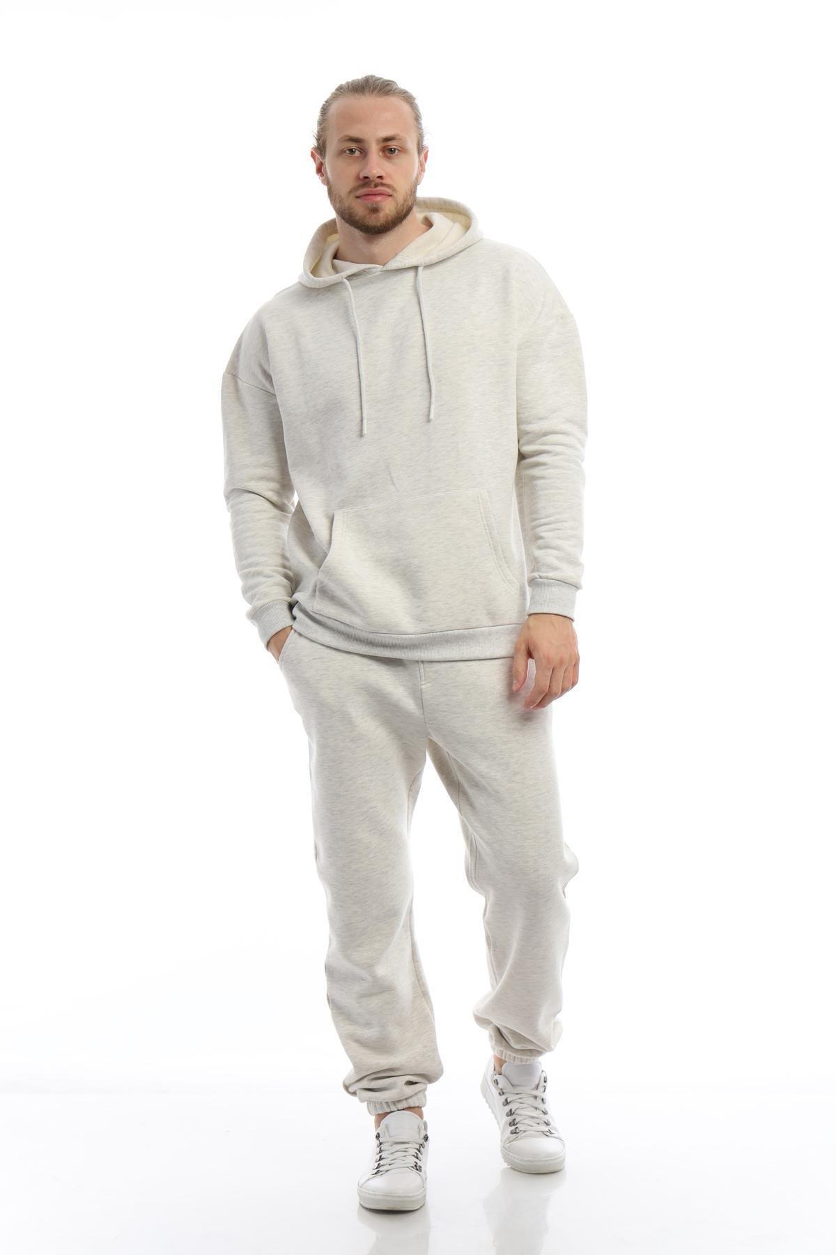 Erkek 3 İplik Pamuklu İçi Polarlı Oversize Kapüşonlu Kanguru Cepli Kar Melanj Sweatshirt Erkek 3 İplik Pamuklu İçi Polarlı Oversize Kapüşonlu Kanguru Cepli Kar Melanj Sweatshirt