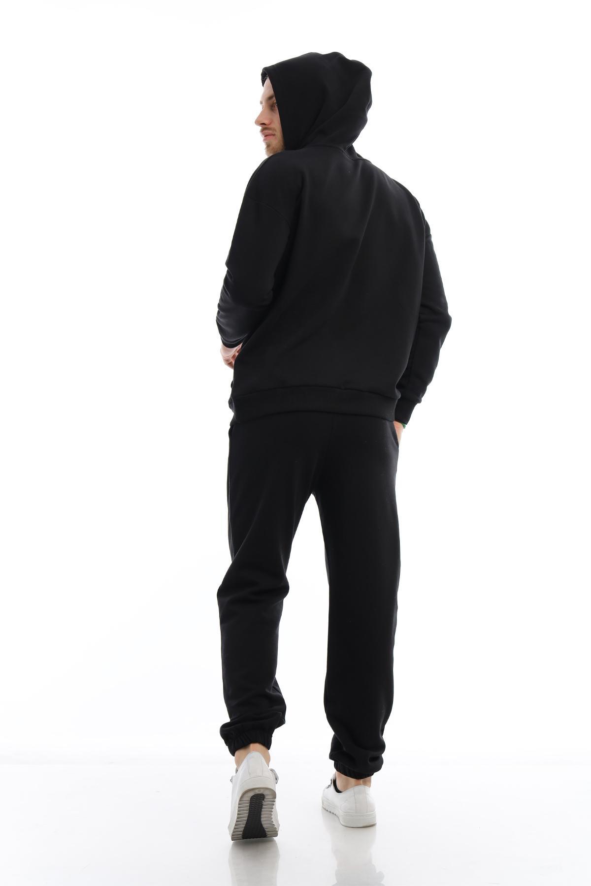 Erkek 3 İplik Pamuklu İçi Polarlı Oversize Kapüşonlu Kanguru Cepli Siyah Sweatshirt Erkek 3 İplik Pamuklu İçi Polarlı Oversize Kapüşonlu Kanguru Cepli Siyah Sweatshirt