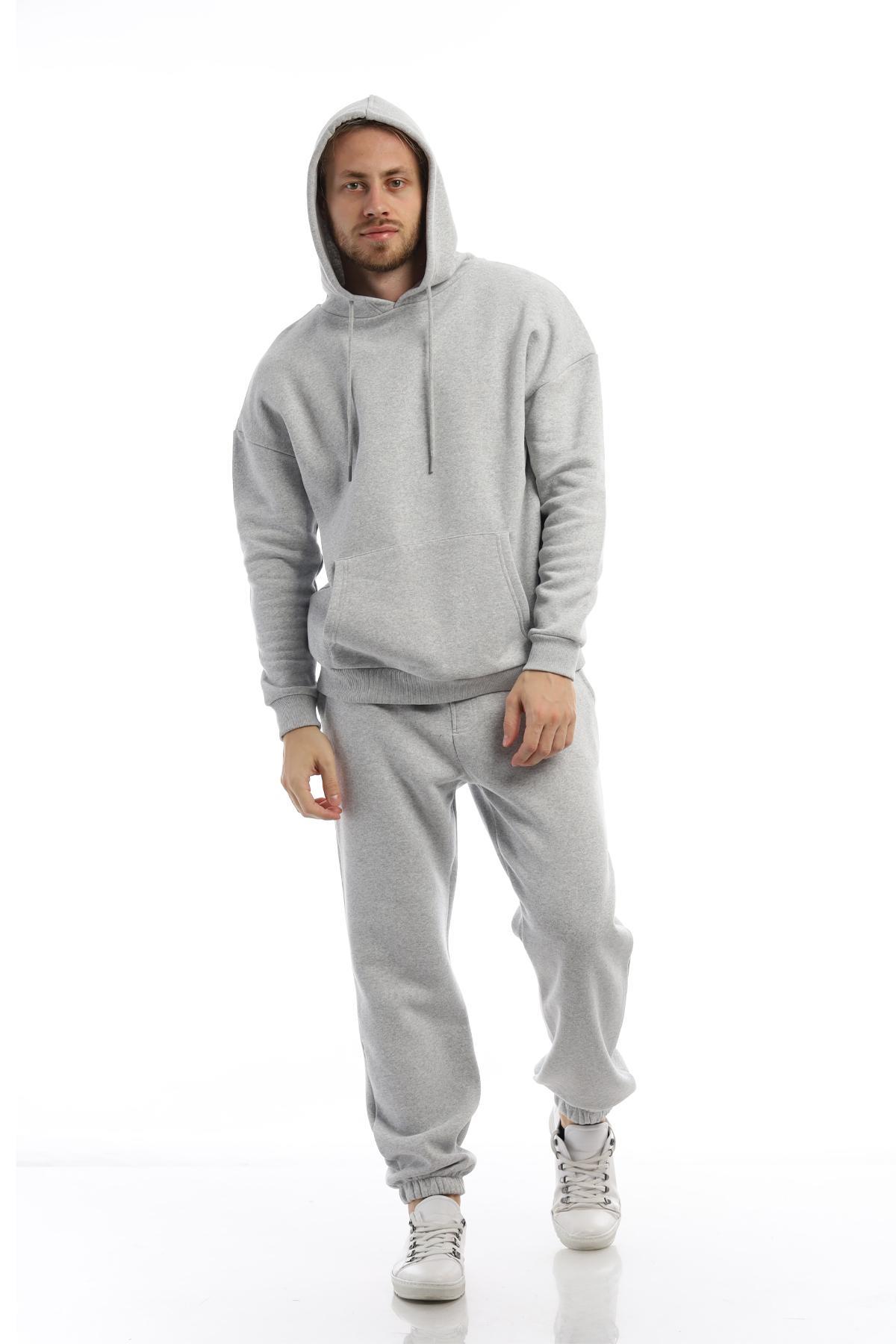 Erkek 3 İplik Pamuklu İçi Polarlı Oversize Kapüşonlu Kanguru Cepli Gri Sweatshirt Erkek 3 İplik Pamuklu İçi Polarlı Oversize Kapüşonlu Kanguru Cepli Gri Sweatshirt