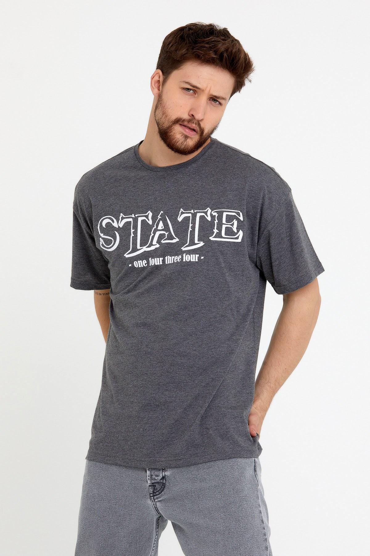 Erkek Oversize Baskılı T-shirt Antrasit