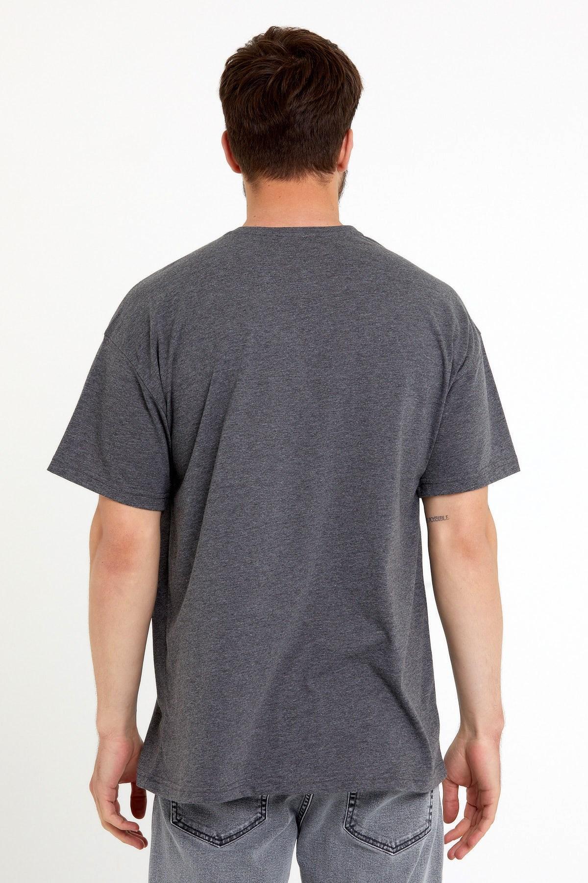 Erkek Oversize Baskılı T-shirt Antrasit