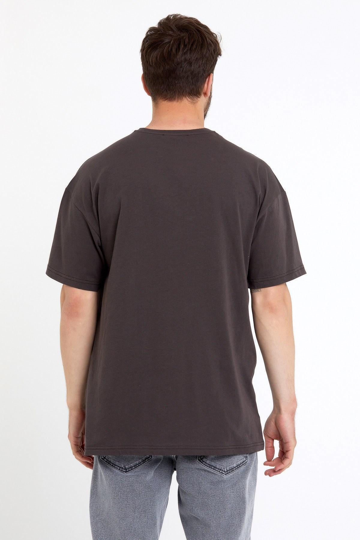 Erkek Oversize Baskılı T-shirt Kahverengi