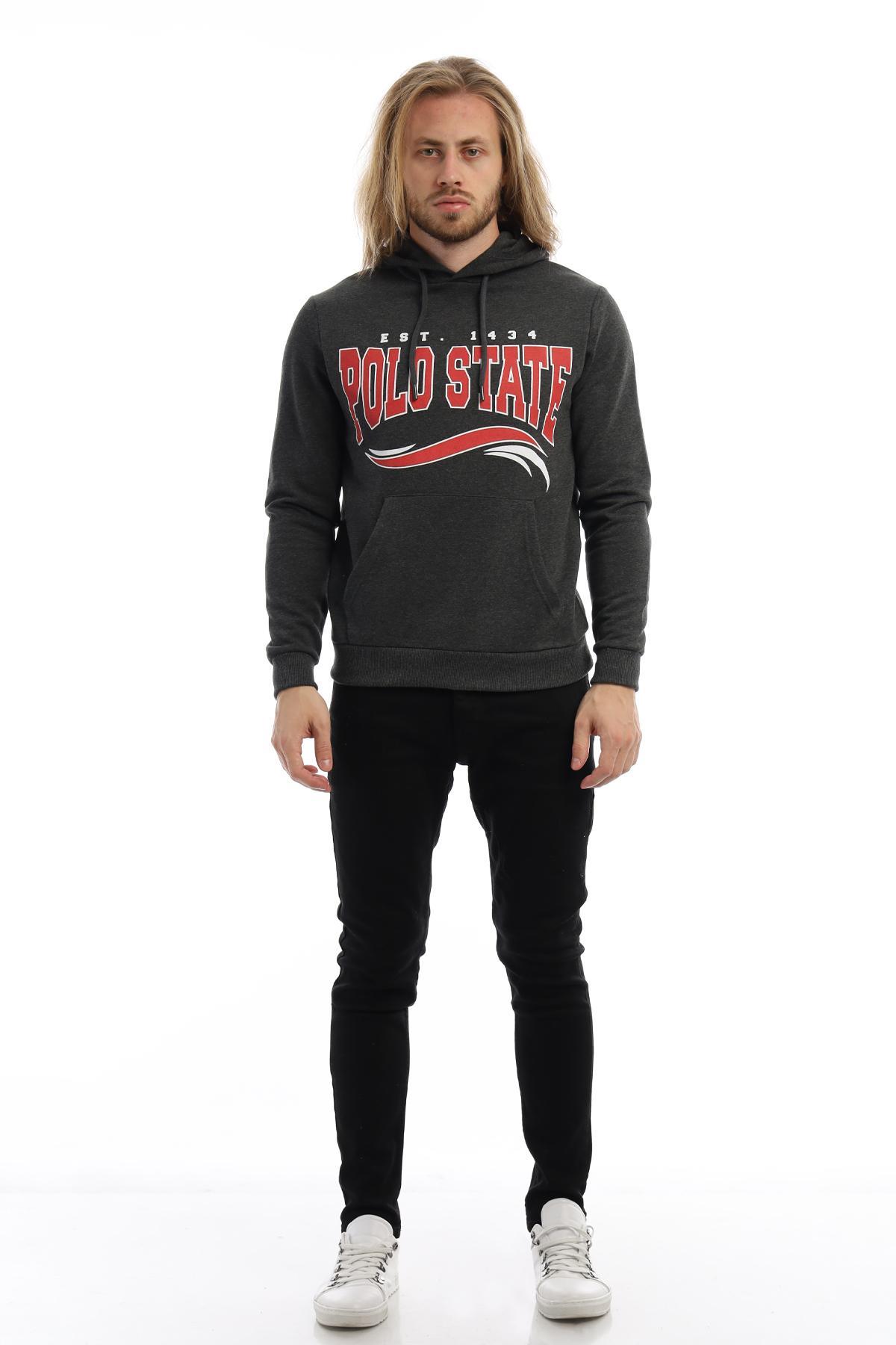 Erkek 3 İplik Pamuklu İçi Polarlı Regular Fit Baskılı Kapüşonlu Kanguru Cepli Antrasit Sweatshirt Erkek 3 İplik Pamuklu İçi Polarlı Regular Fit Baskılı Kapüşonlu Kanguru Cepli Antrasit Sweatshirt