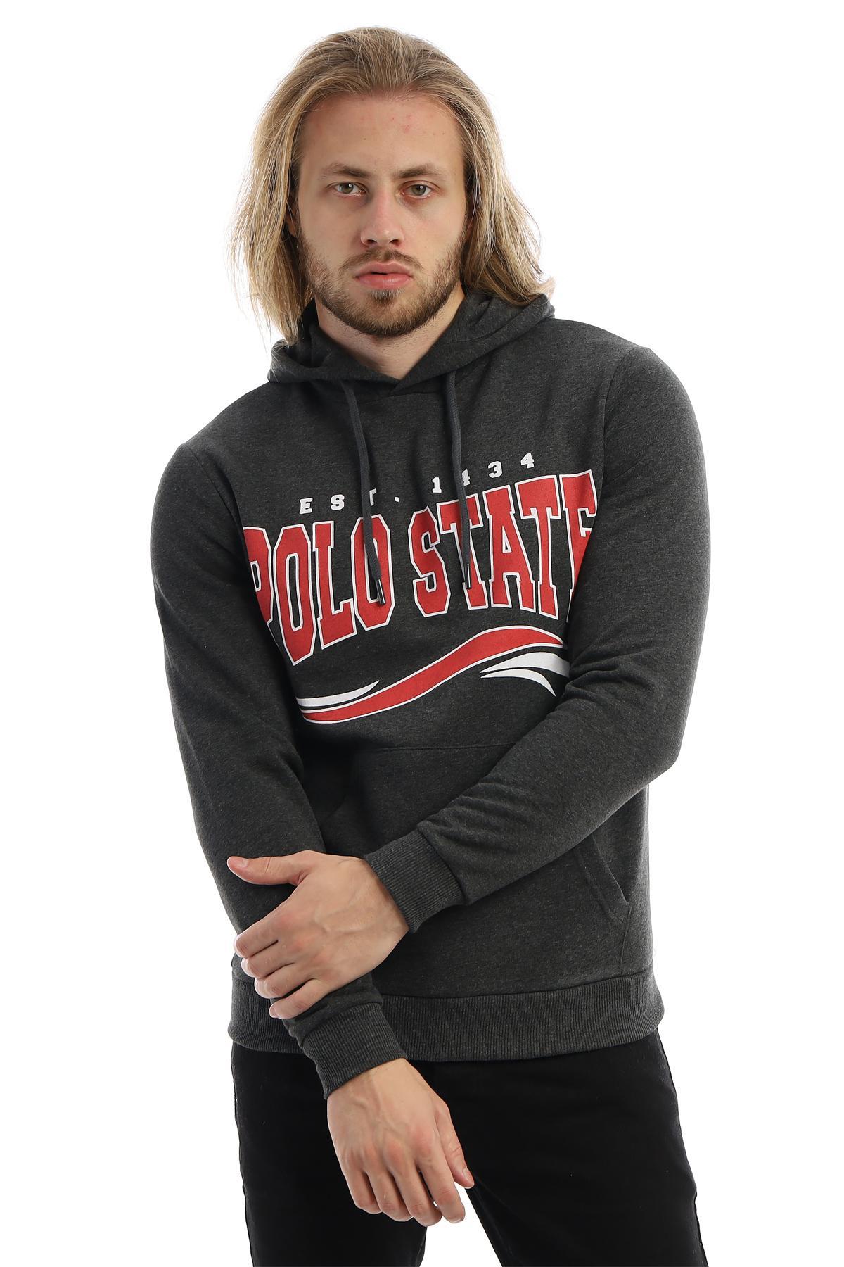 Erkek 3 İplik Pamuklu İçi Polarlı Regular Fit Baskılı Kapüşonlu Kanguru Cepli Antrasit Sweatshirt Erkek 3 İplik Pamuklu İçi Polarlı Regular Fit Baskılı Kapüşonlu Kanguru Cepli Antrasit Sweatshirt