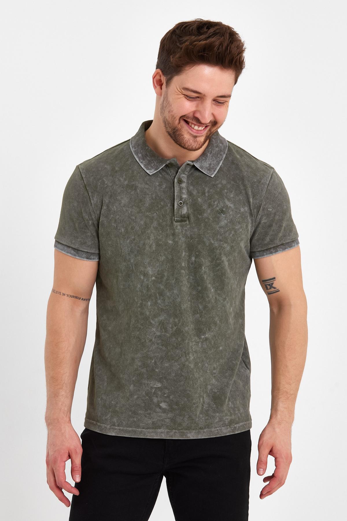 Erkek Polo Yaka Regular Fit T-Shirt Haki