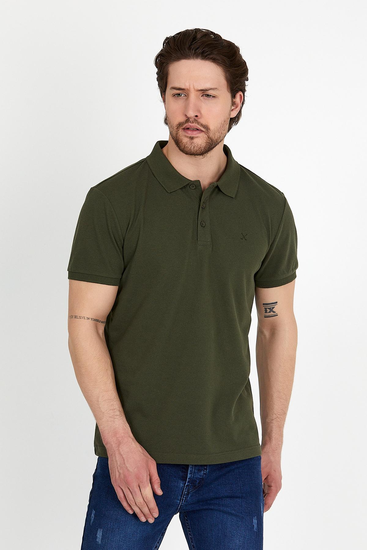 Erkek Regular Fit Polo Yaka 3lü T-shirt Haki-Lacivert-Mavi