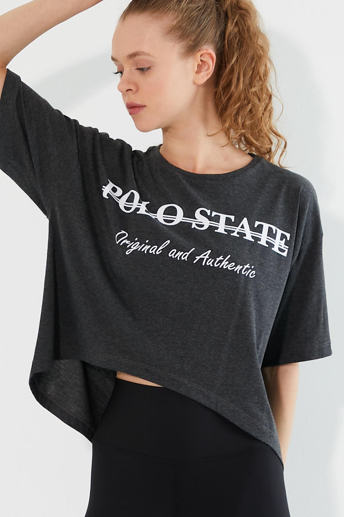 Kadın Baskılı Oversize T-shirt  Antrasit