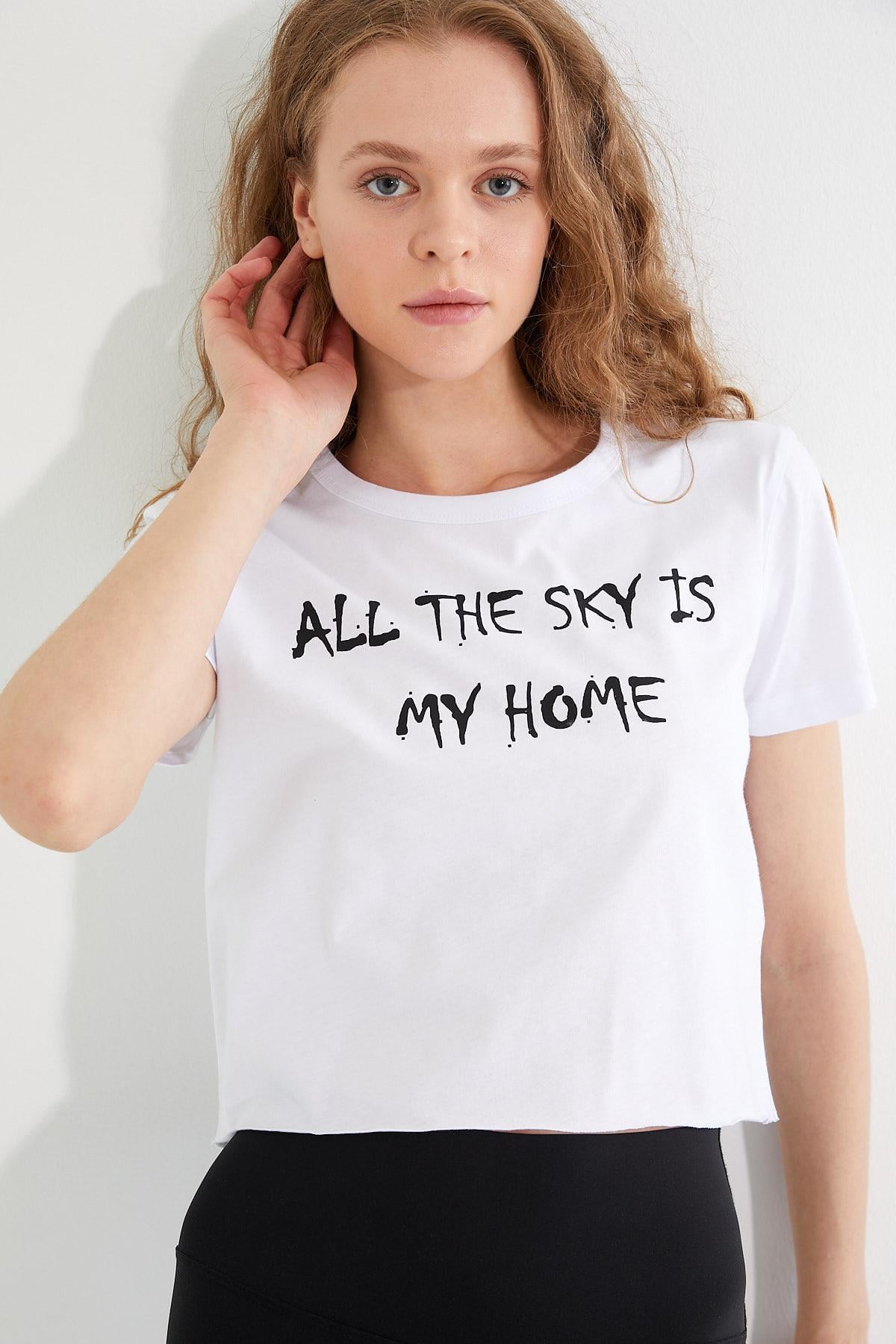 Kadın Baskılı T-shirt Beyaz