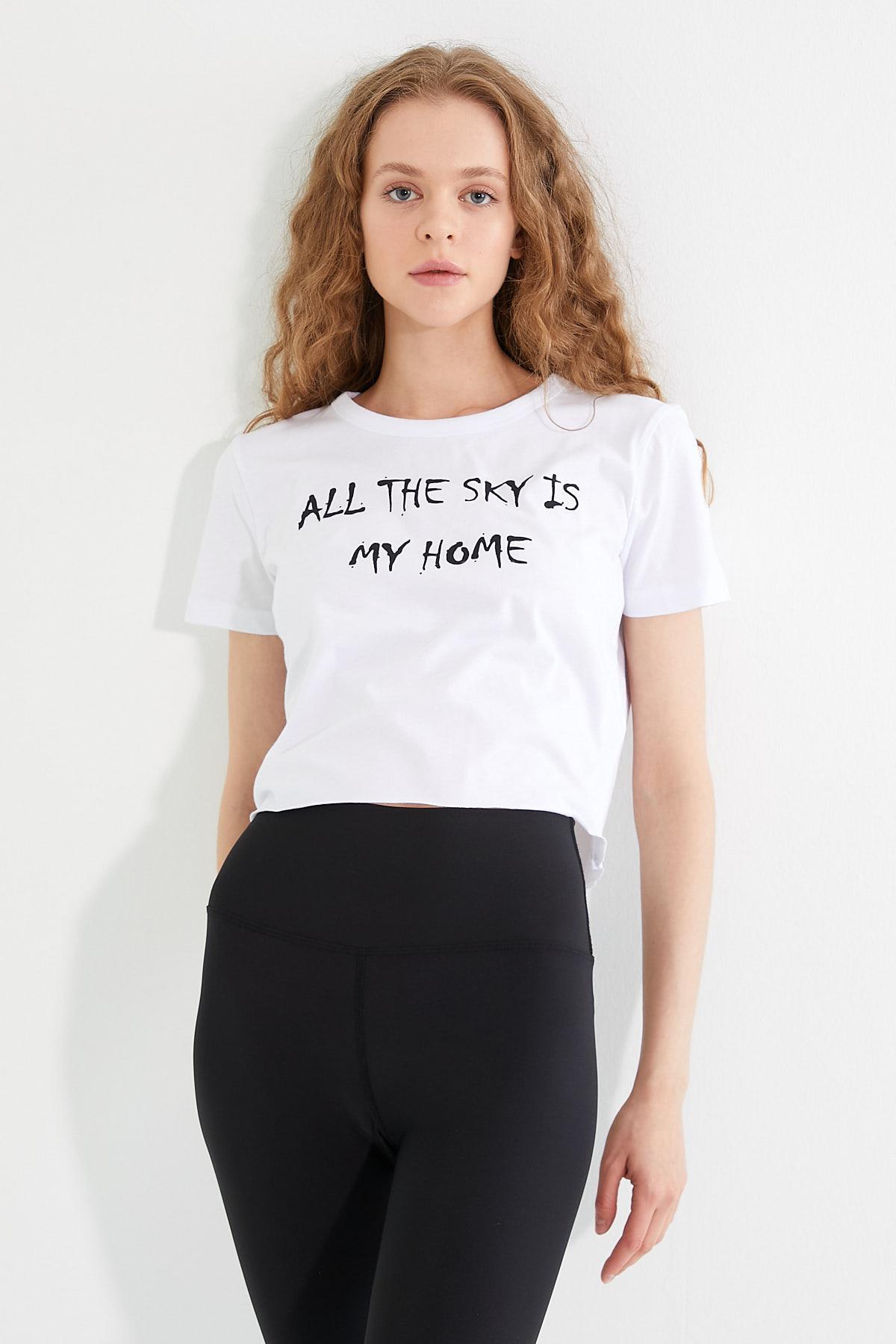 Kadın Baskılı T-shirt Beyaz