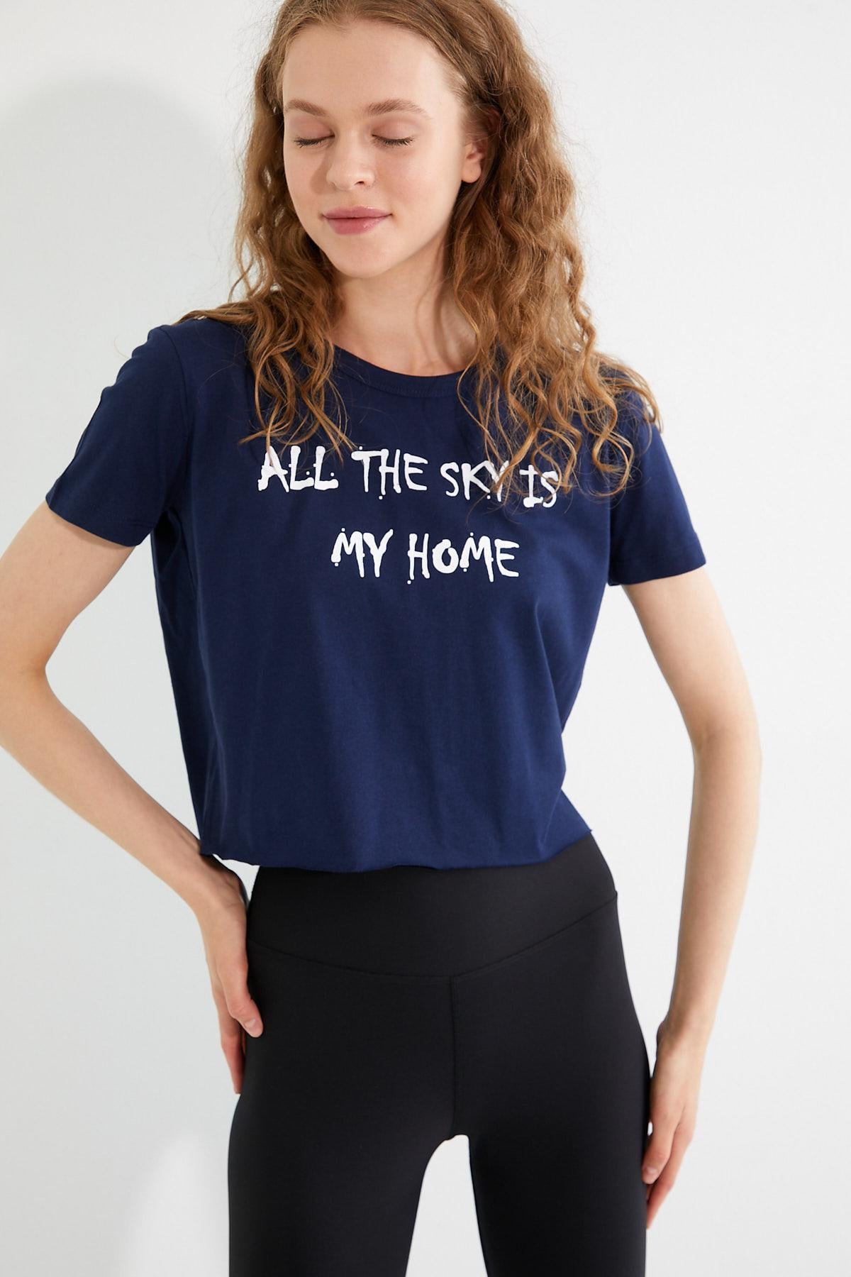 Kadın Baskılı T-shirt Lacivert
