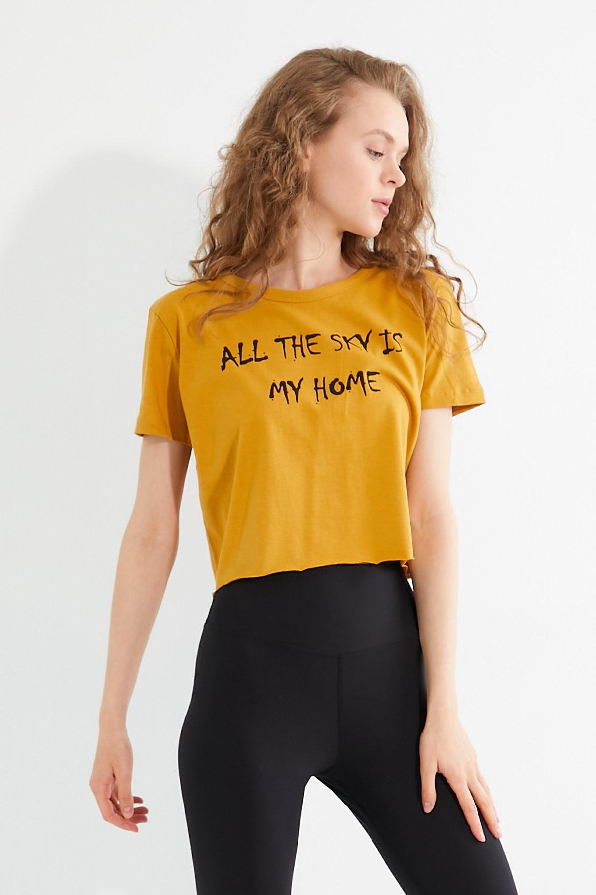 Kadın Baskılı T-shirt Sarı