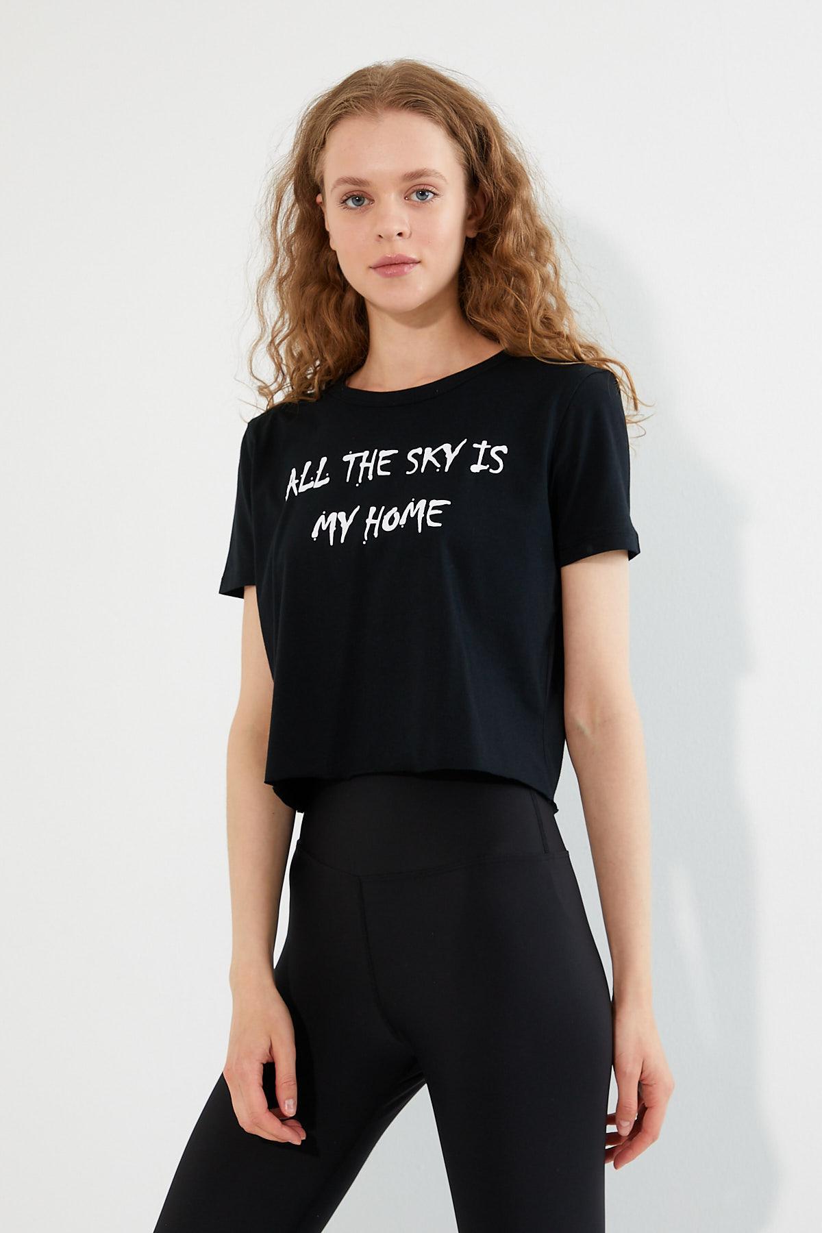 Kadın Baskılı T-shirt Siyah