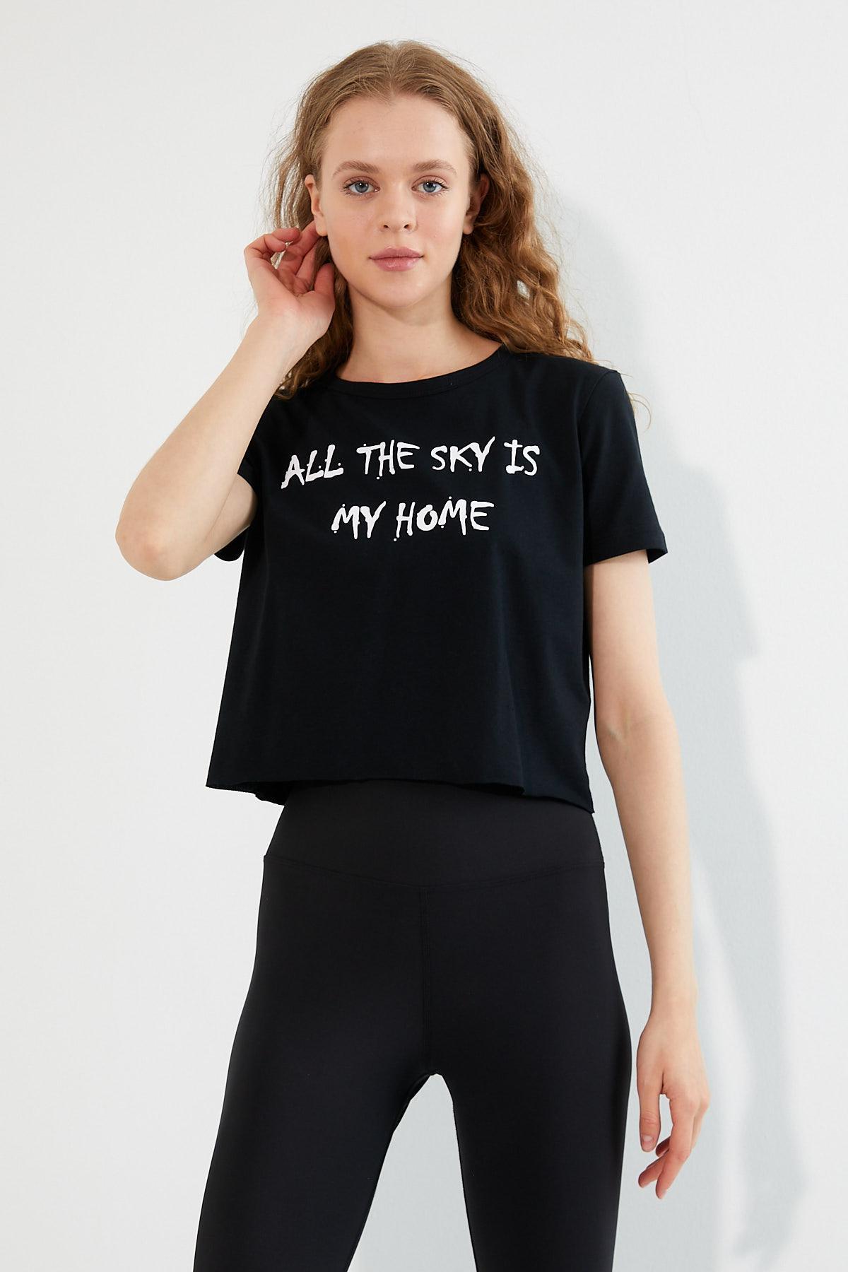 Kadın Baskılı T-shirt Siyah