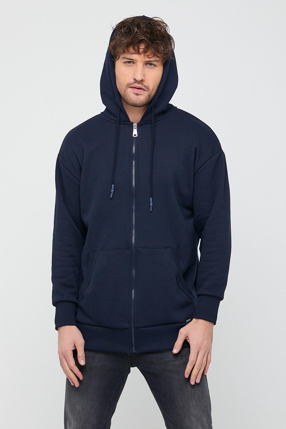 Ünisex Fermuarlı Sweatshirt  Lacivert