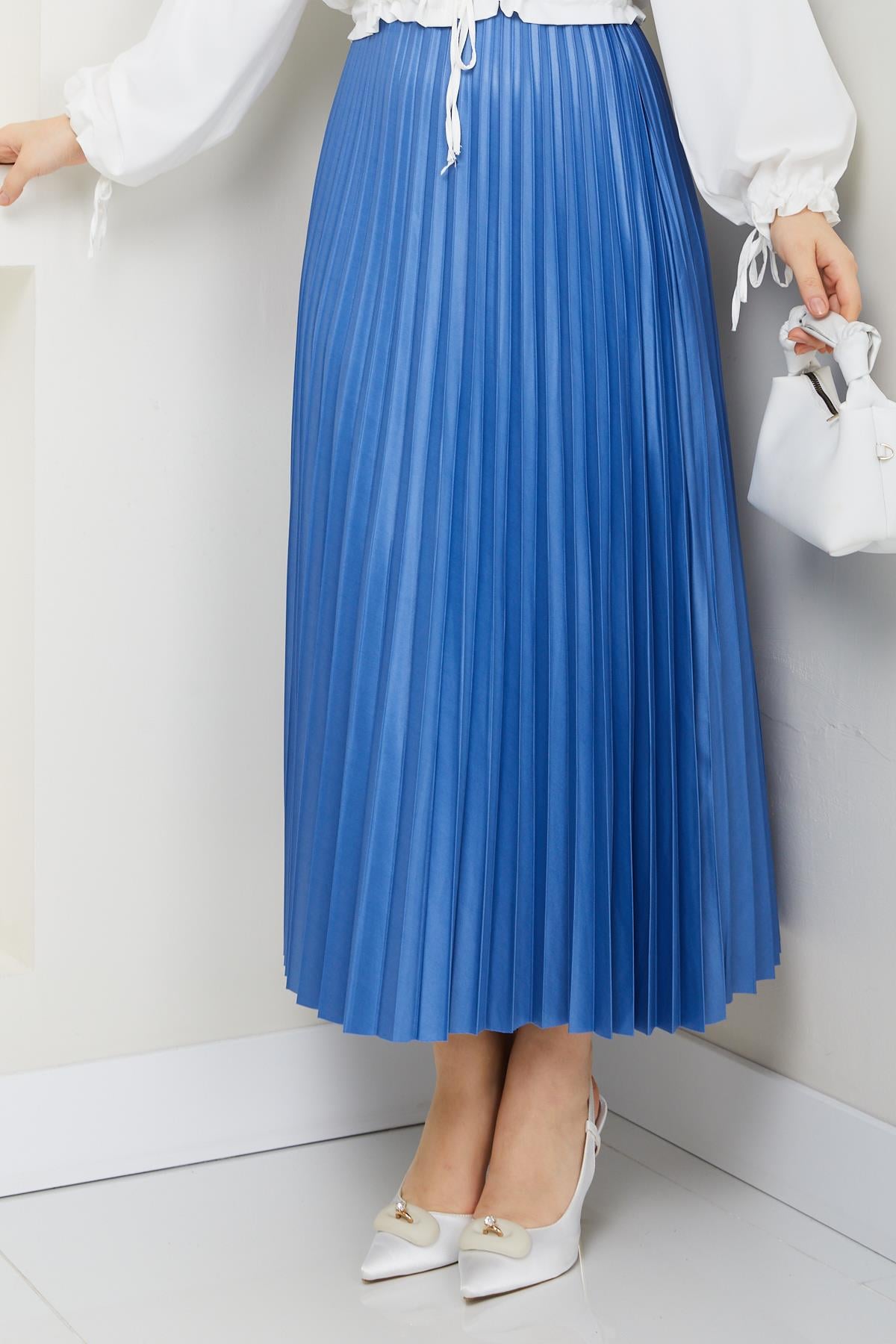 Beli Lastikli Pileli Etek Saks