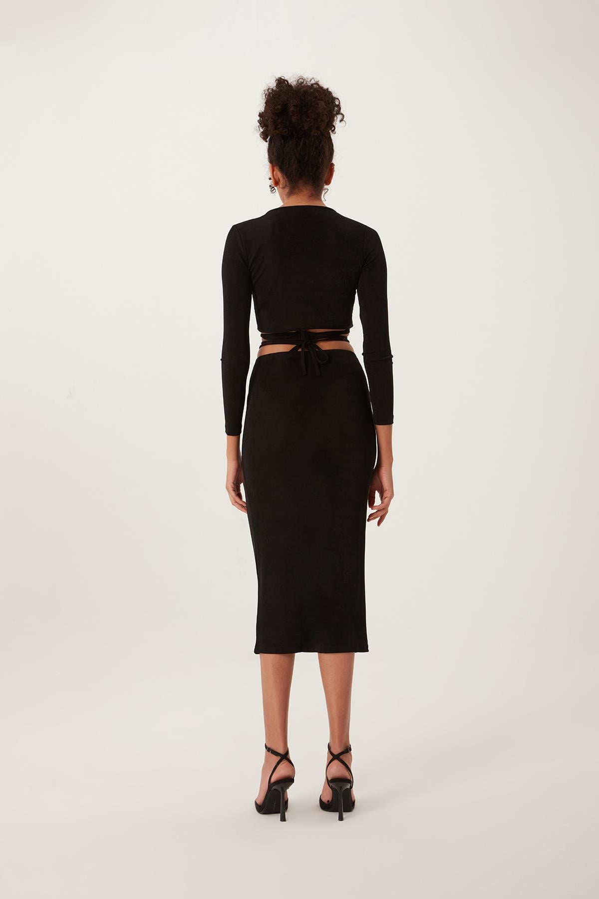 Çapraz Bağcıklı Kruvaze Crop top Siyah