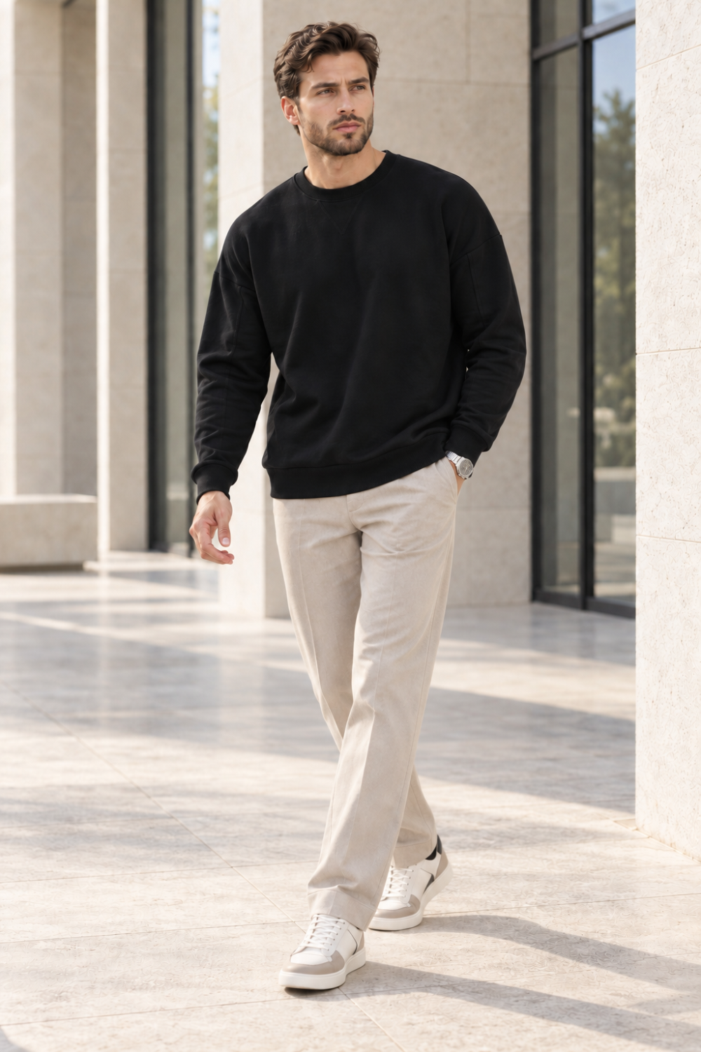 Erkek 2’li Paket Bisiklet Yaka Basic Günlük Sweatshirt - Kahve & Siyah Kahve