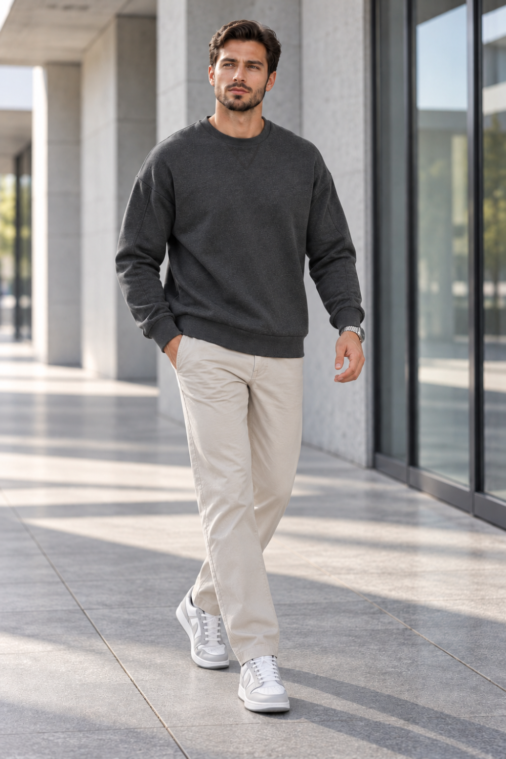 Erkek 2’li Paket Bisiklet Yaka Basic Günlük Sweatshirt - Antrasit & Kahve Antrasit