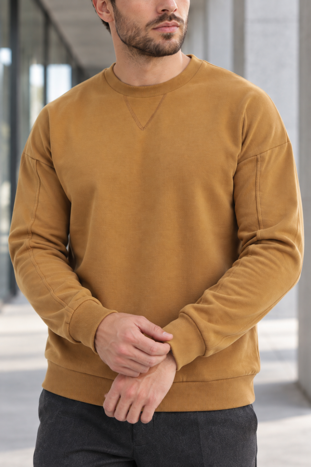 Erkek 2’li Paket Bisiklet Yaka Basic Günlük Sweatshirt - Antrasit & Kahve Antrasit