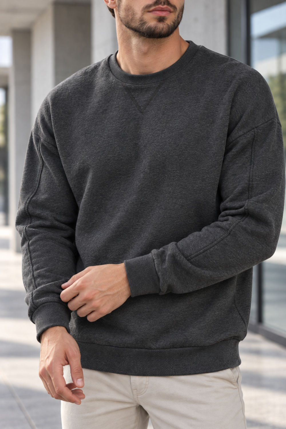 Erkek 2’li Paket Bisiklet Yaka Basic Günlük Sweatshirt - Antrasit & Kahve Antrasit