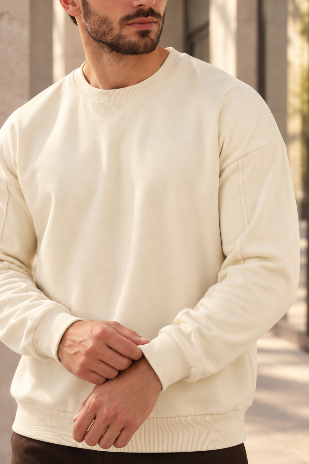 Erkek 2’li Paket Bisiklet Yaka Basic Günlük Sweatshirt - Ekru & Siyah Ekru