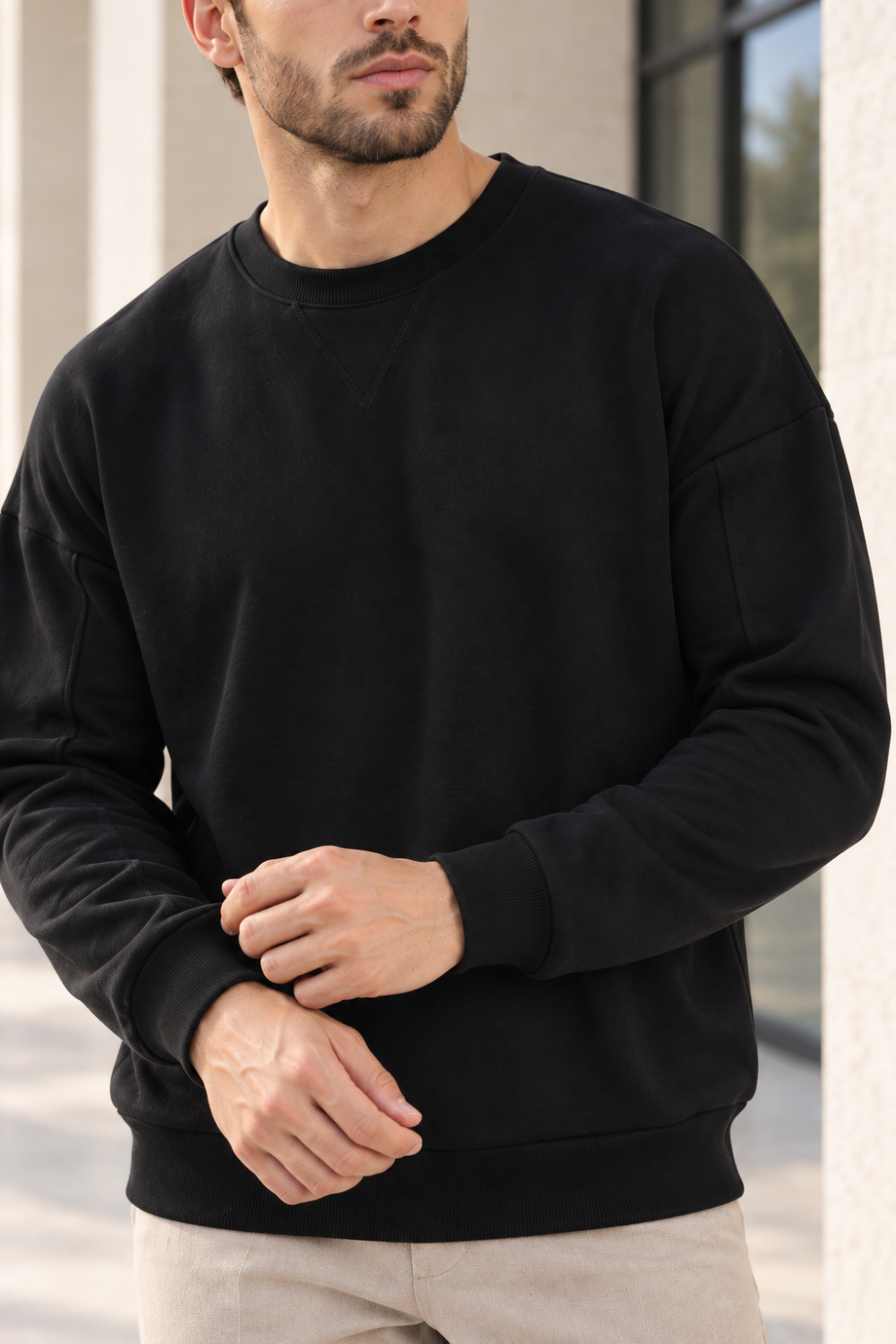 Erkek 2’li Paket Bisiklet Yaka Basic Günlük Sweatshirt - Siyah & Antrasit Siyah