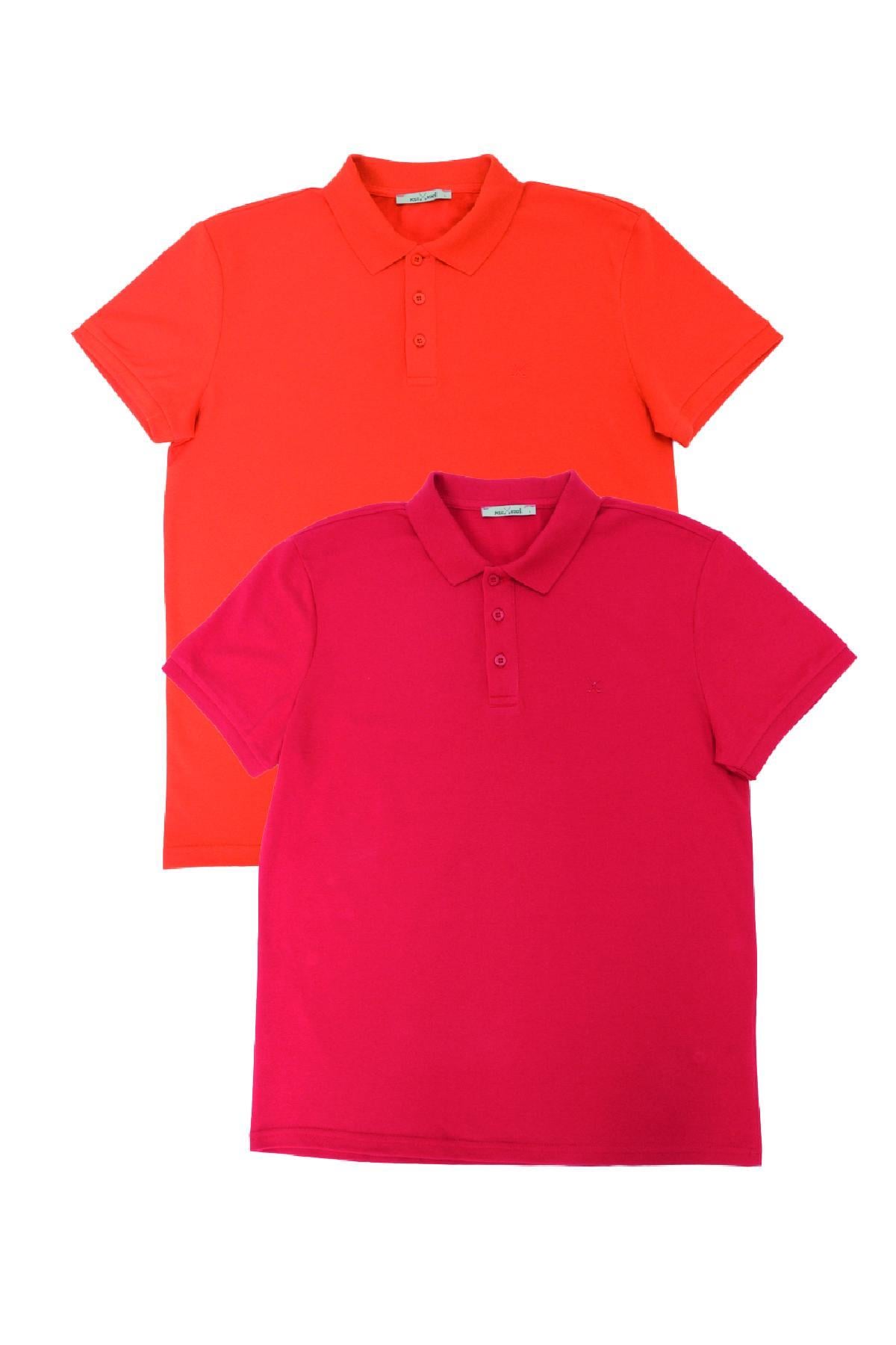 Erkek 2li Polo Yaka T-shirt Turuncu-Kırmızı