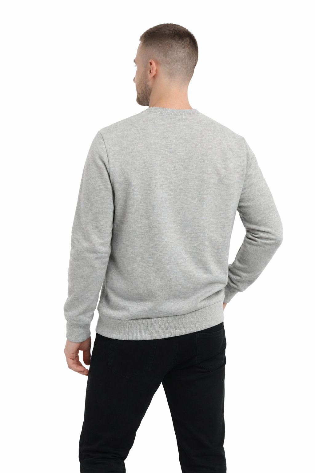 Erkek 3 İplik Şardonsuz Pamuklu Regular Fit Baskılı Bisiklet Yaka Gri Sweatshirt