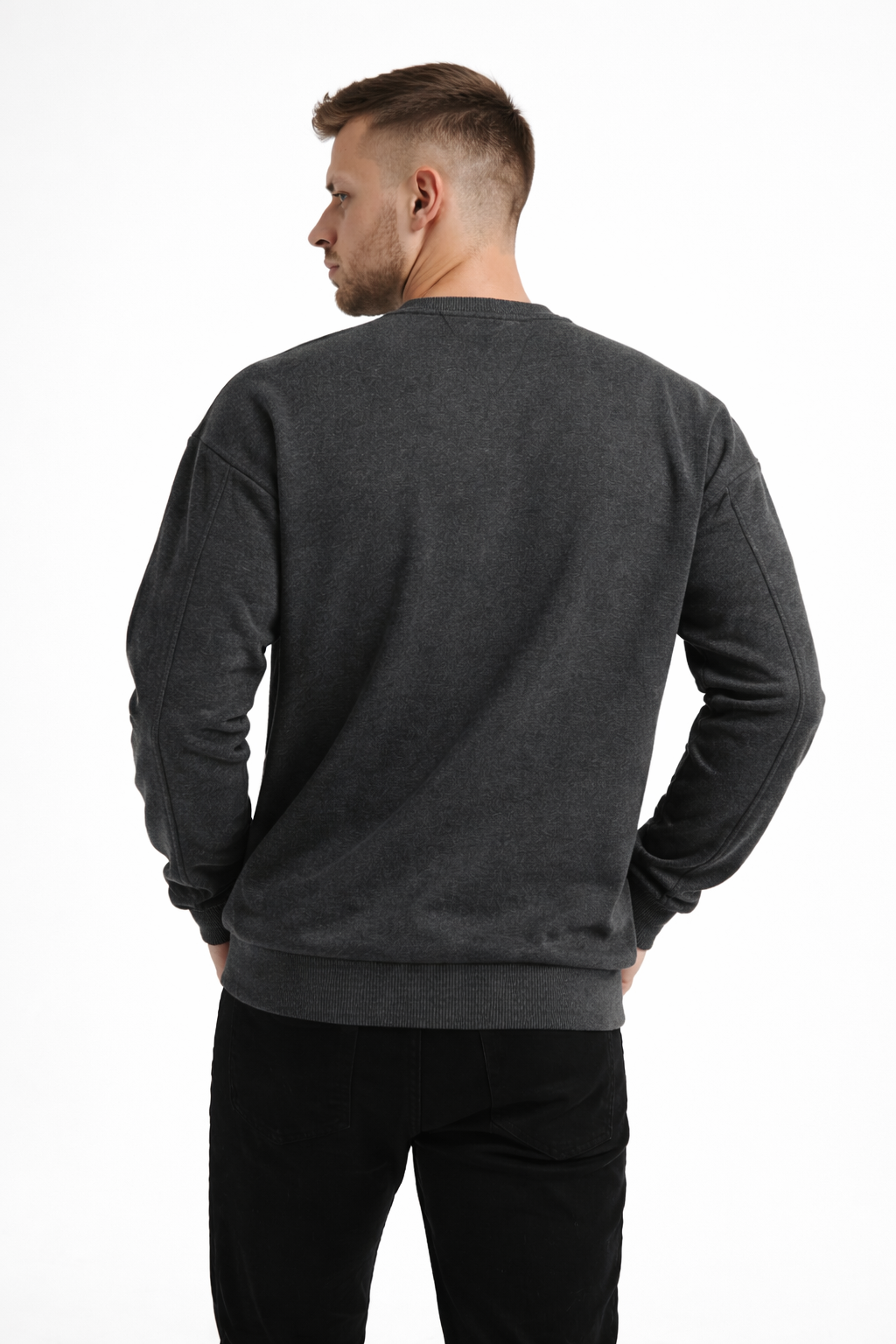 Erkek Antrasit 3 İplik Şardonlu Kalın Basic Bisiklet Yaka Oversize Sweatshirt