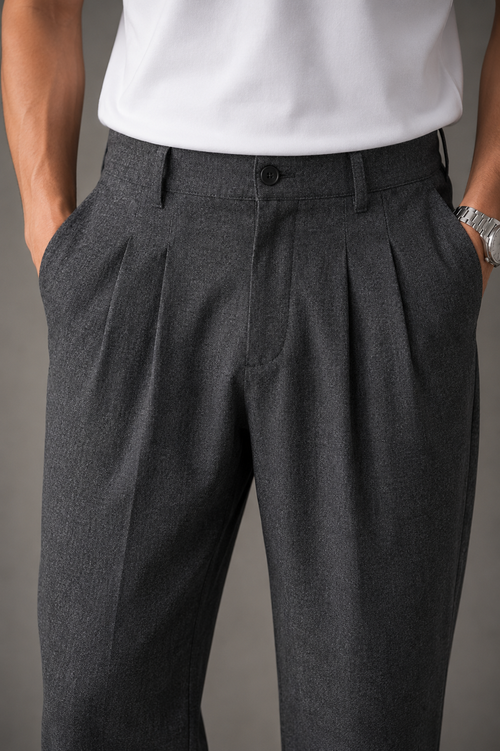 Erkek Antrasit Baggy Fit Pileli Kumaş Pantolon