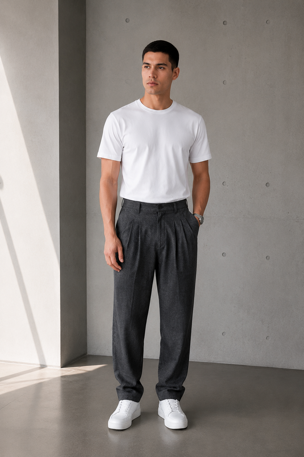Erkek Antrasit Baggy Fit Pileli Kumaş Pantolon