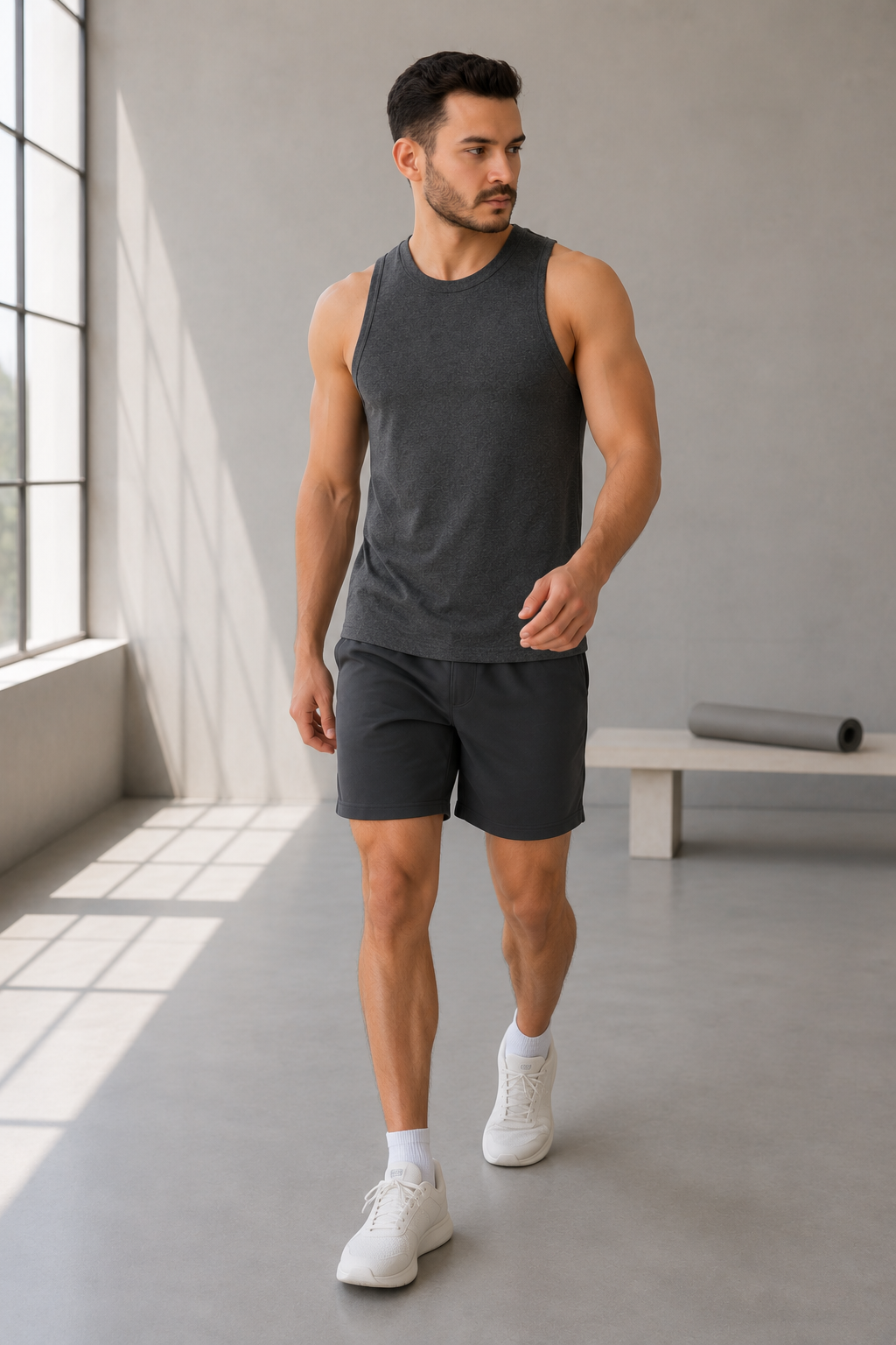 Erkek Antrasit Melanj Bisiklet Yaka Slim Fit Sporcu Atlet
