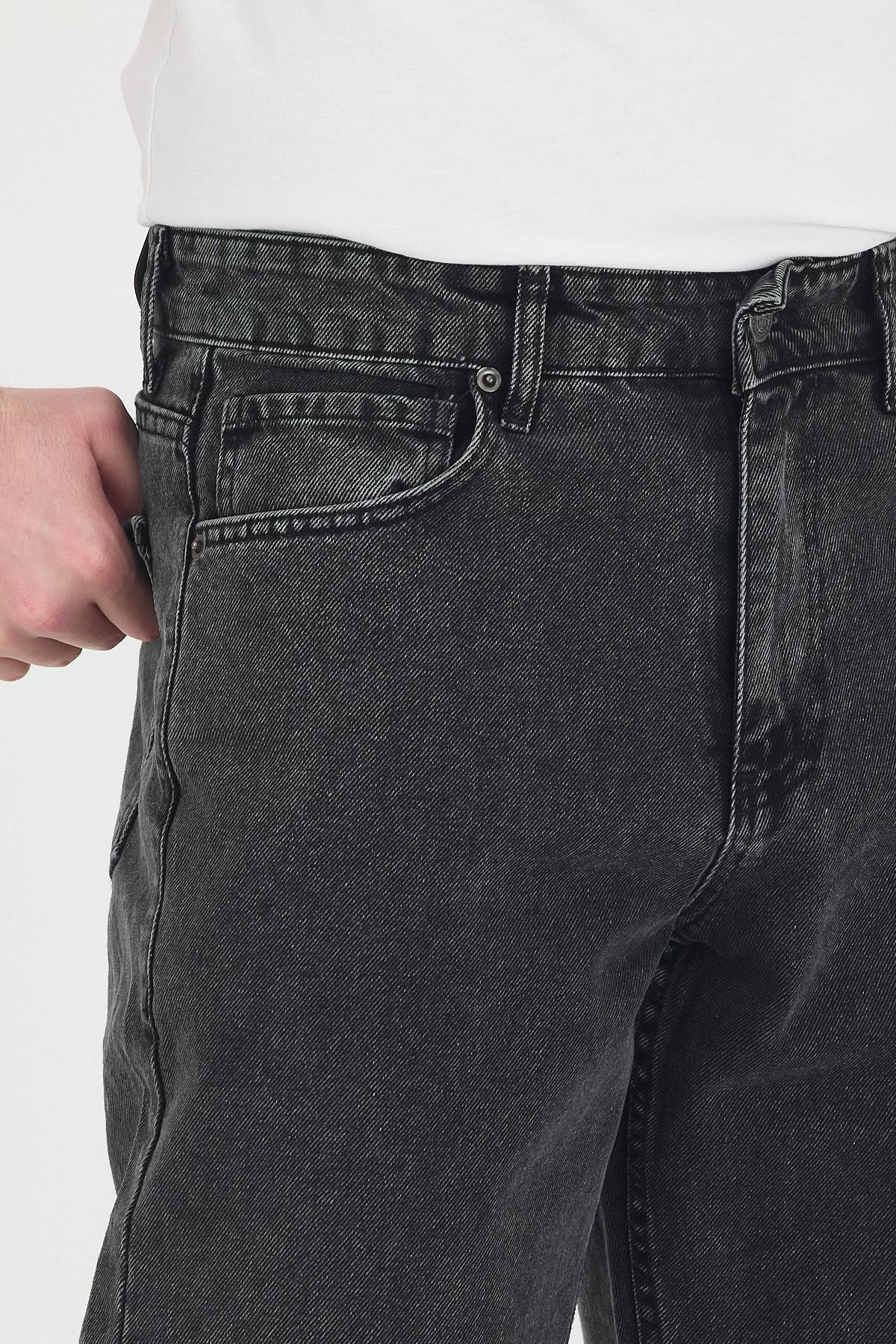 Erkek Baggy Fit Kot Pantolon Füme